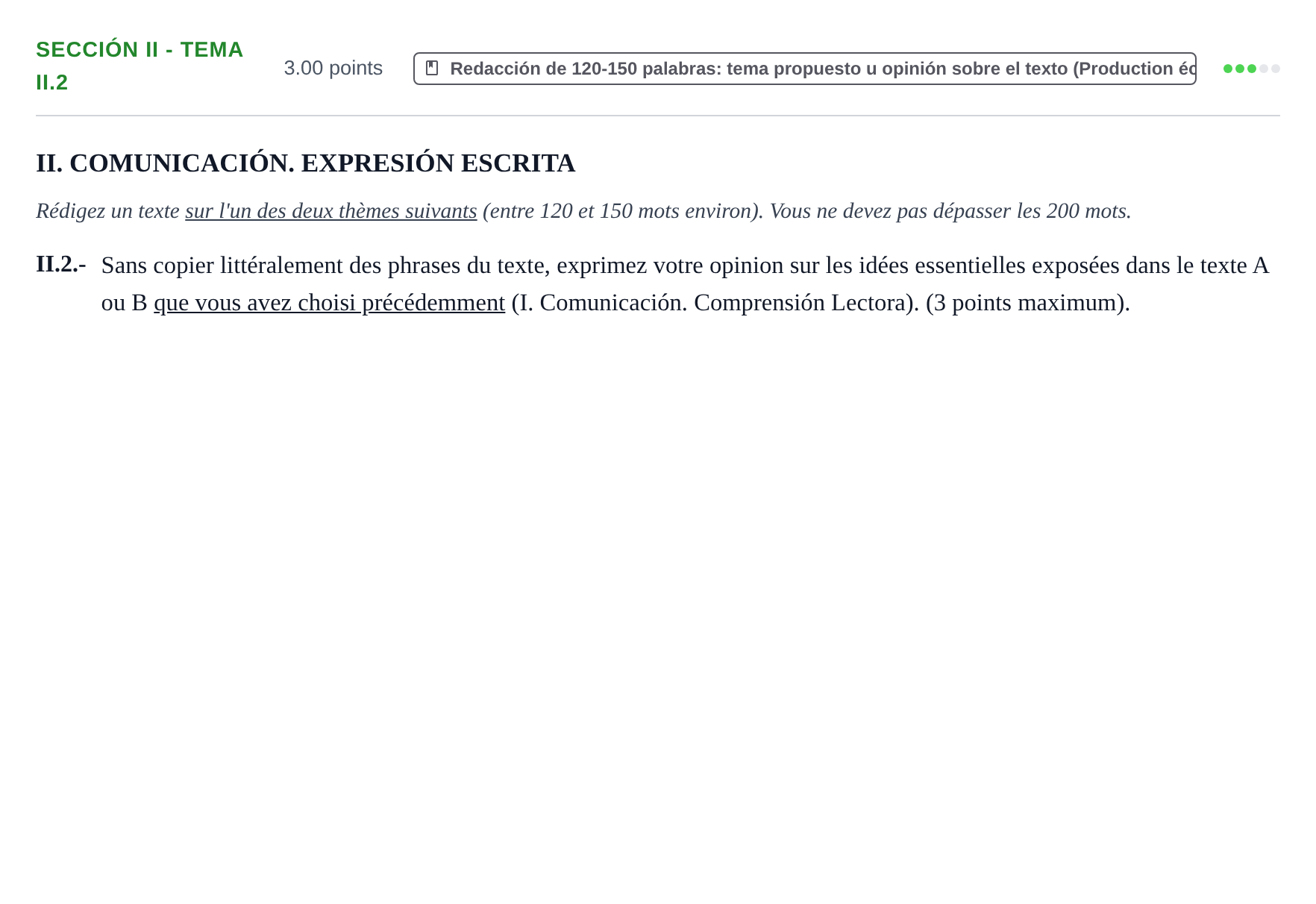 Enunciado: Ejercicio Sección II - Tema II.2 · Francés PAU Extremadura Extraordinaria 2025