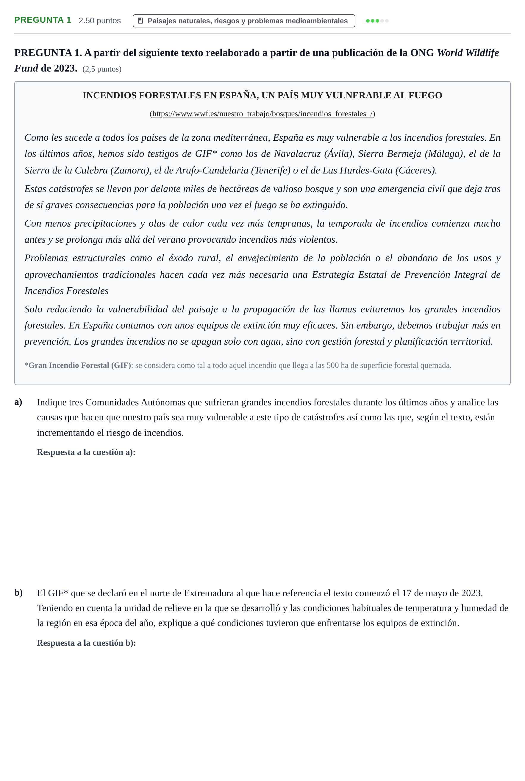 Enunciado: Pregunta 1 · Geografía PAU Extremadura Extraordinaria 2025
