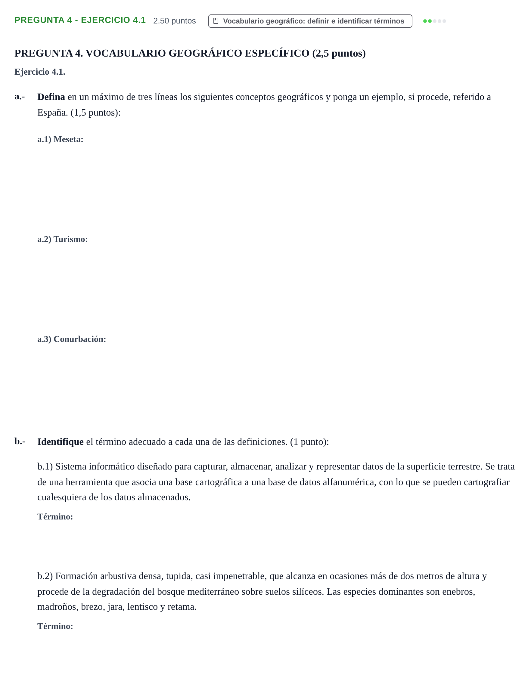 Enunciado: Pregunta 4 - Ejercicio 4.1 · Geografía PAU Extremadura Extraordinaria 2025