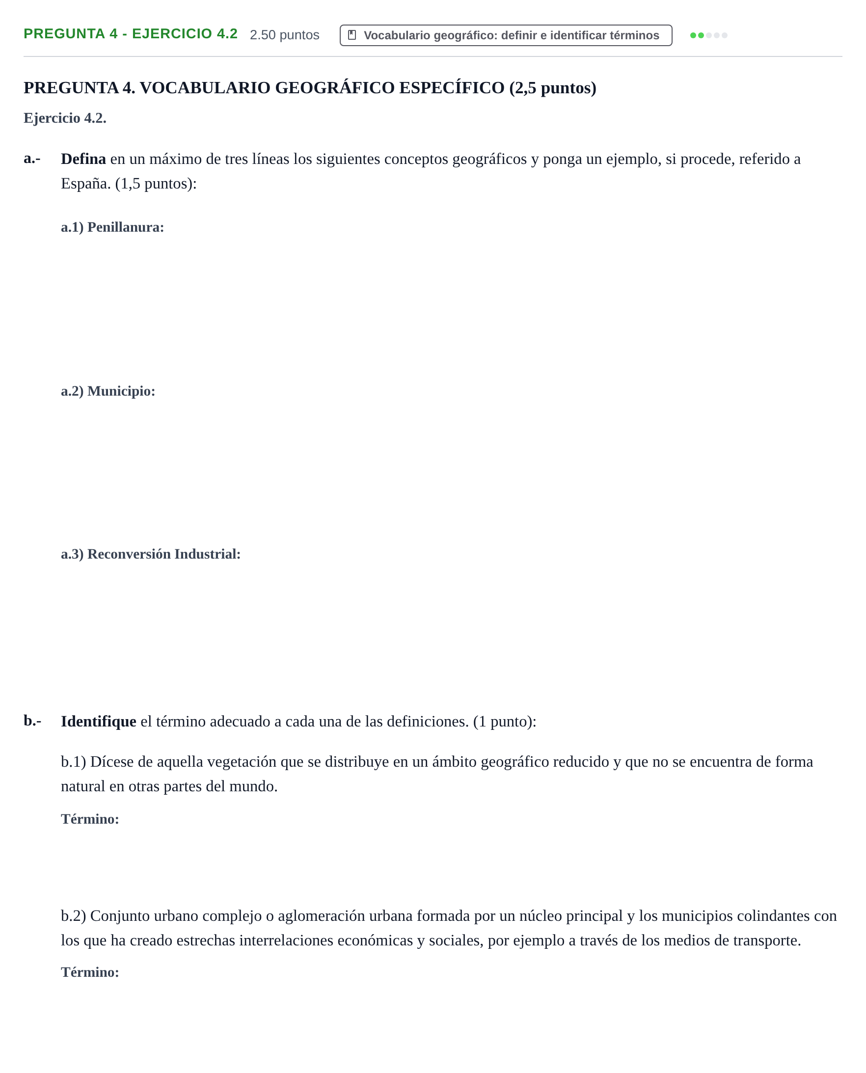 Enunciado: Pregunta 4 - Ejercicio 4.2 · Geografía PAU Extremadura Extraordinaria 2025
