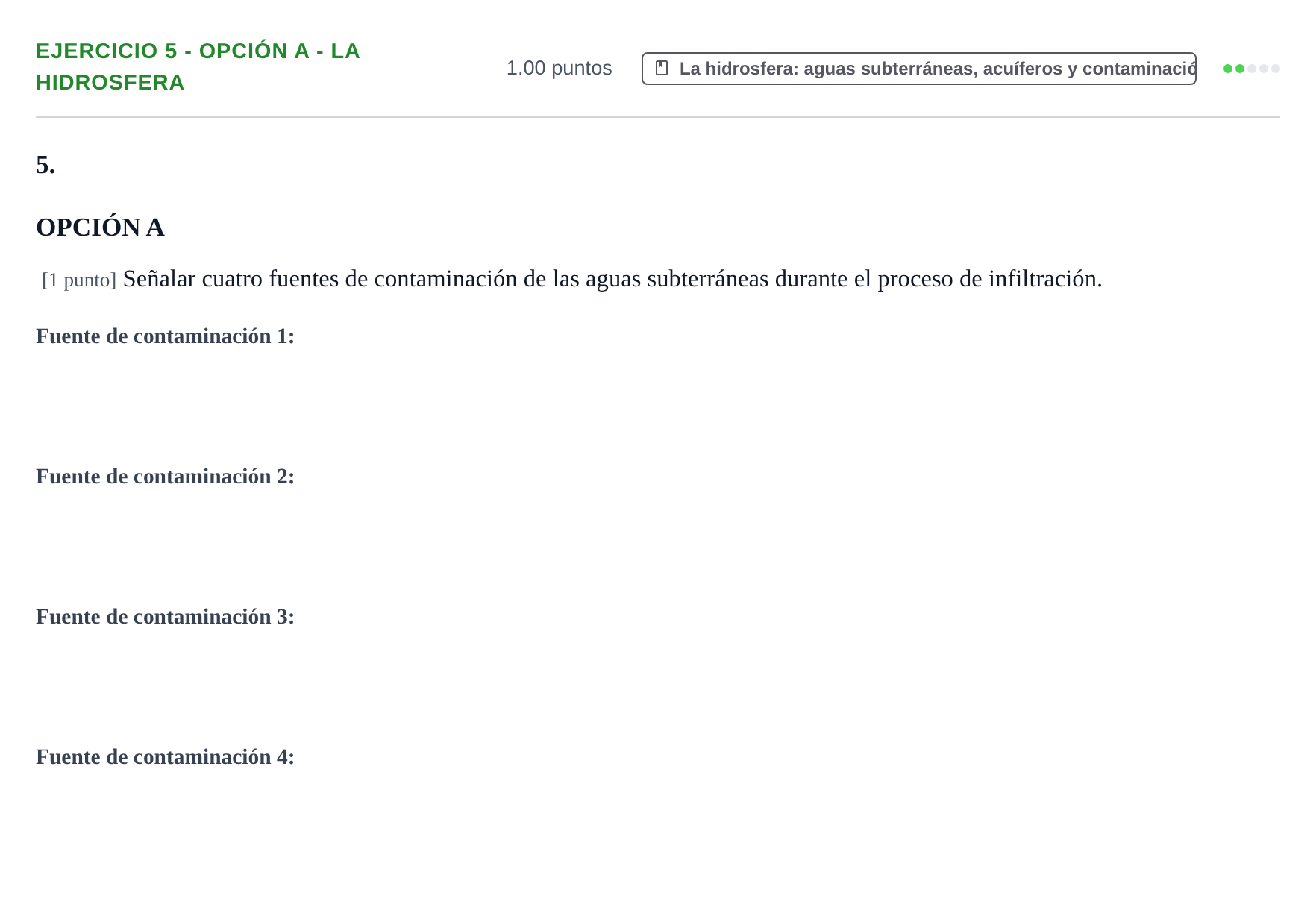 Enunciado: Ejercicio 5 - Opción A - La hidrosfera · Geología y Ciencias Ambientales PAU Extremadura Extraordinaria 2025