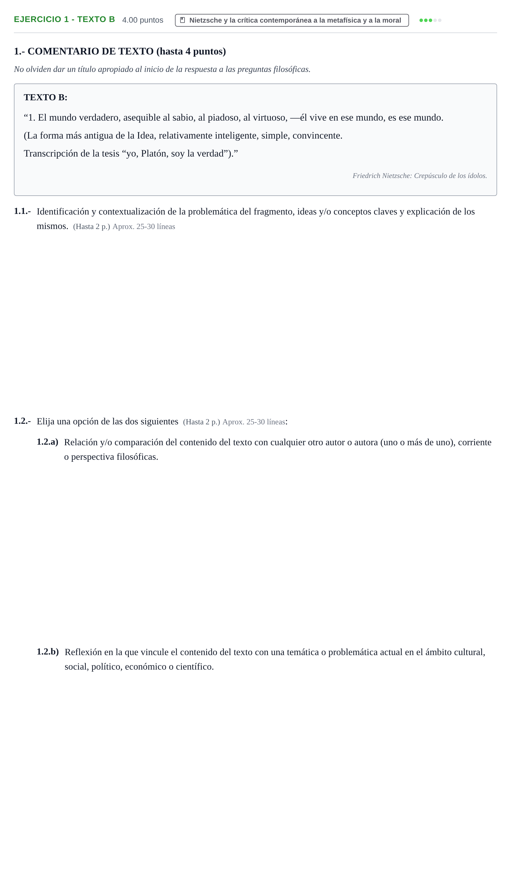 Enunciado: Ejercicio 1 - Texto B · Historia de la Filosofía PAU Extremadura Extraordinaria 2025