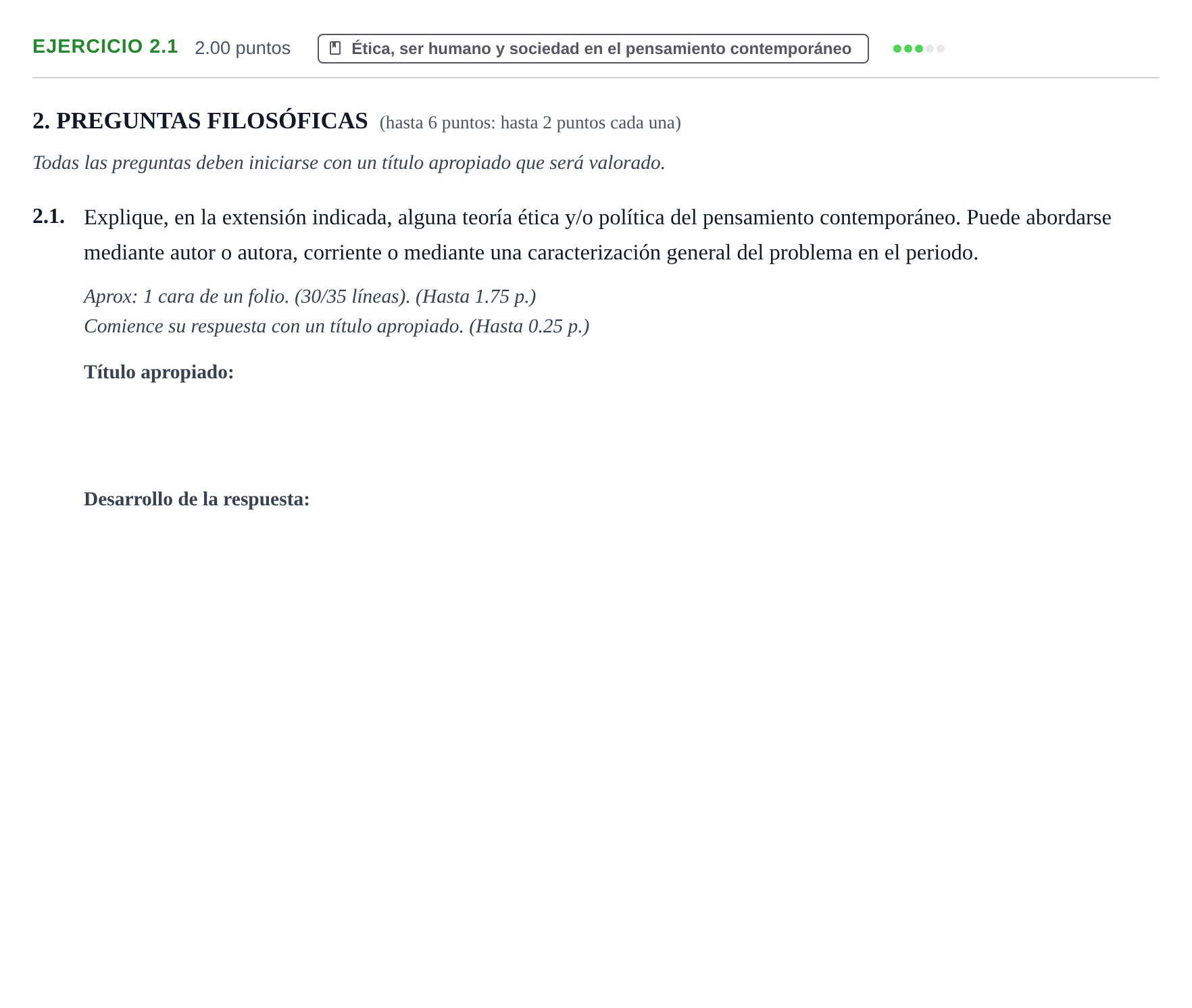Enunciado: Ejercicio 2.1 · Historia de la Filosofía PAU Extremadura Extraordinaria 2025