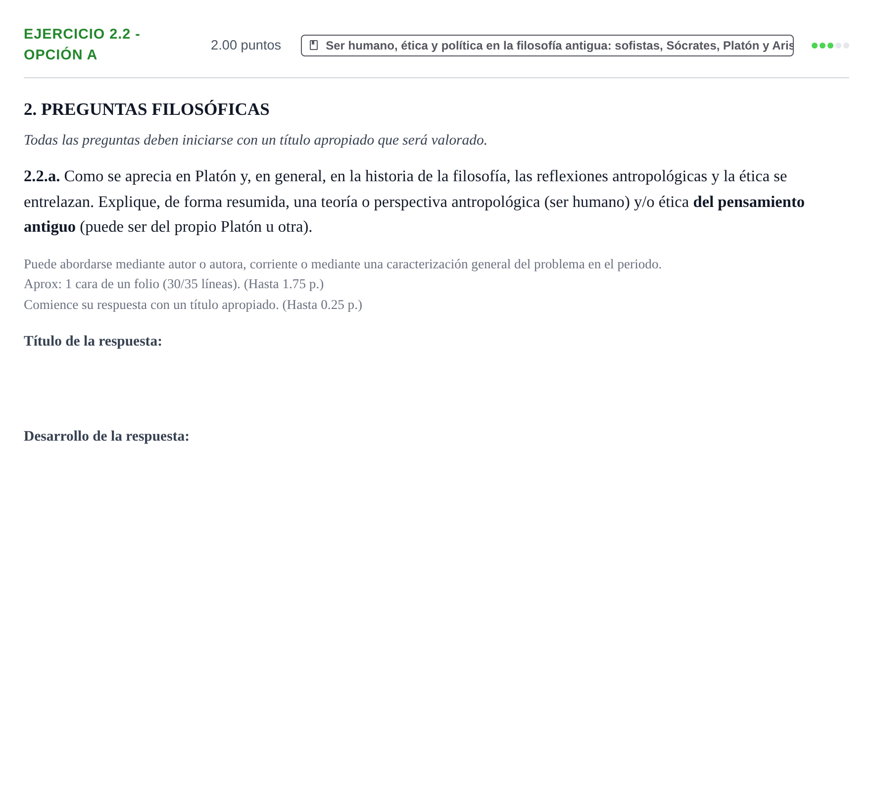 Enunciado: Ejercicio 2.2 - Opción a · Historia de la Filosofía PAU Extremadura Extraordinaria 2025
