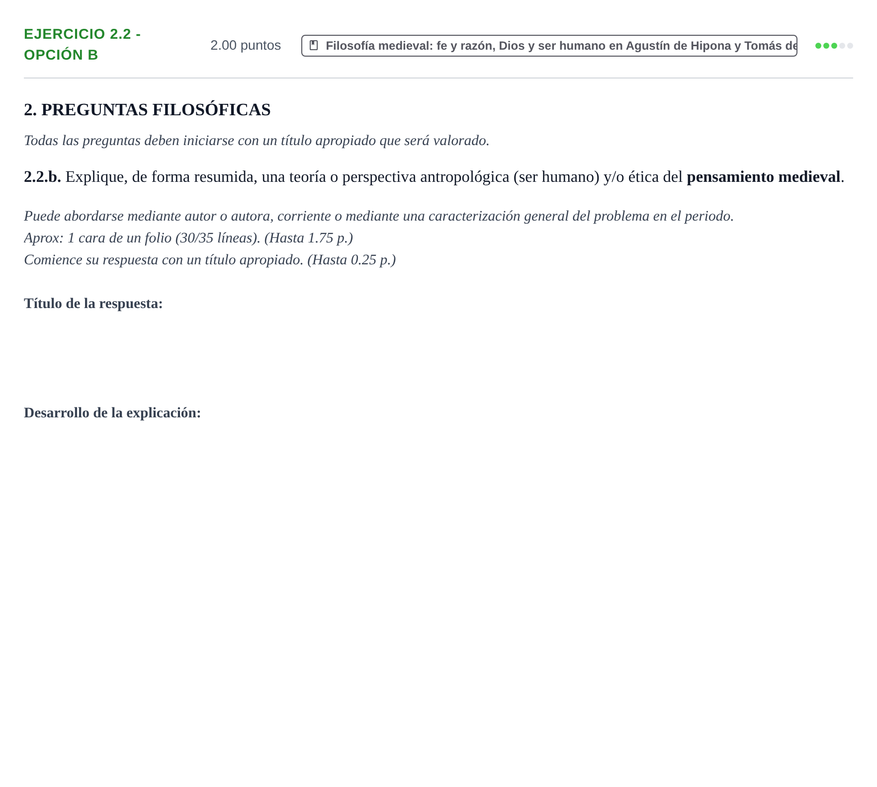 Enunciado: Ejercicio 2.2 - Opción b · Historia de la Filosofía PAU Extremadura Extraordinaria 2025