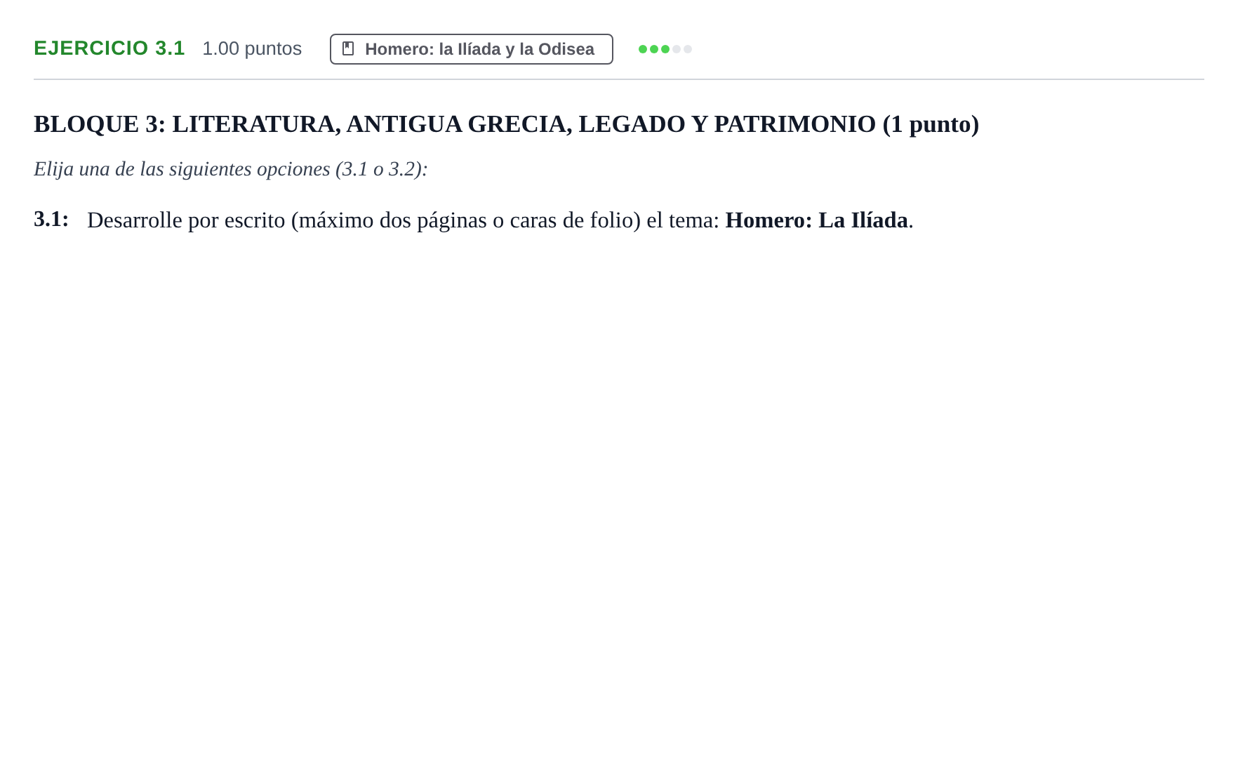 Enunciado: Ejercicio 3.1 · Griego II PAU Extremadura Extraordinaria 2025