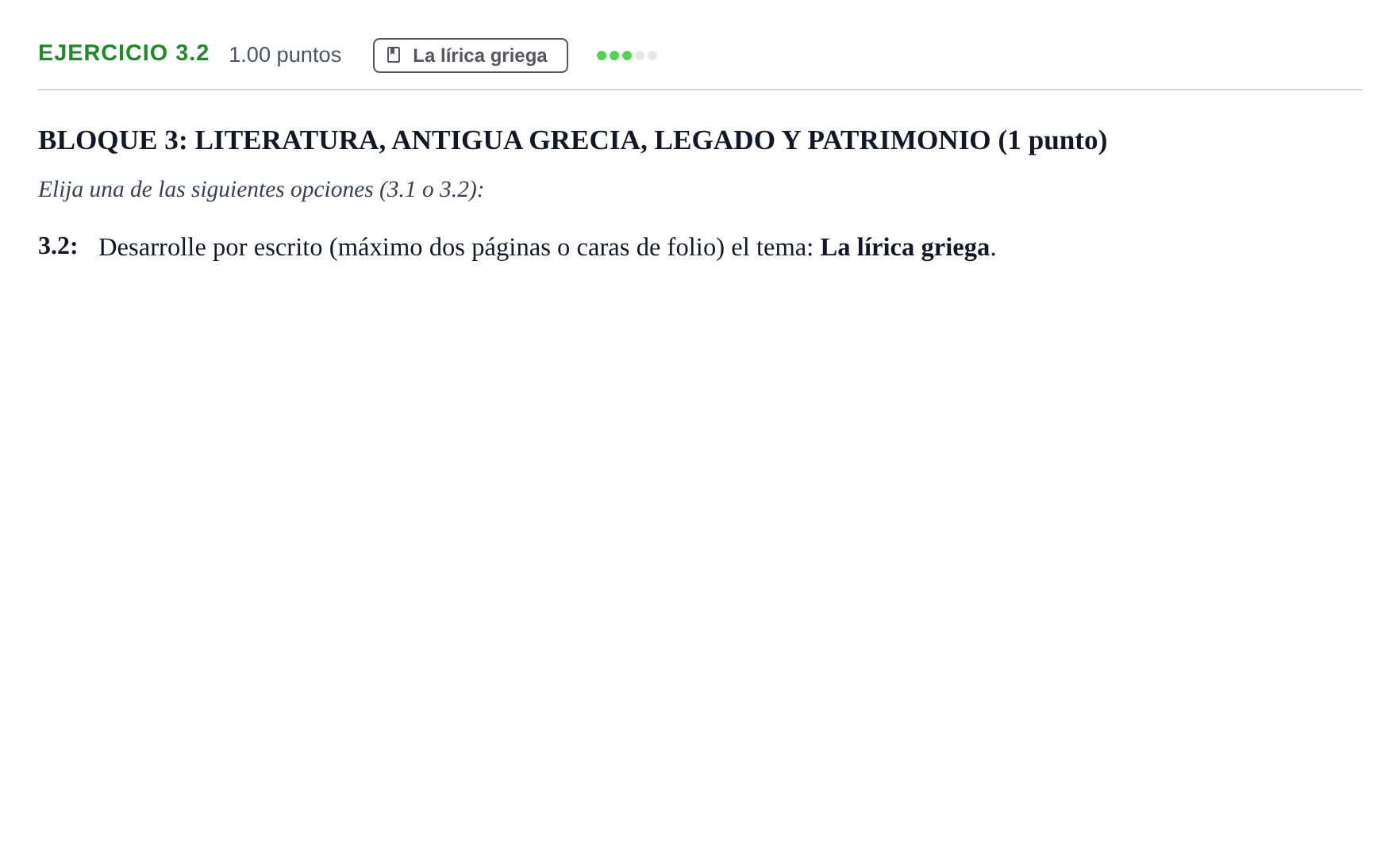 Enunciado: Ejercicio 3.2 · Griego II PAU Extremadura Extraordinaria 2025