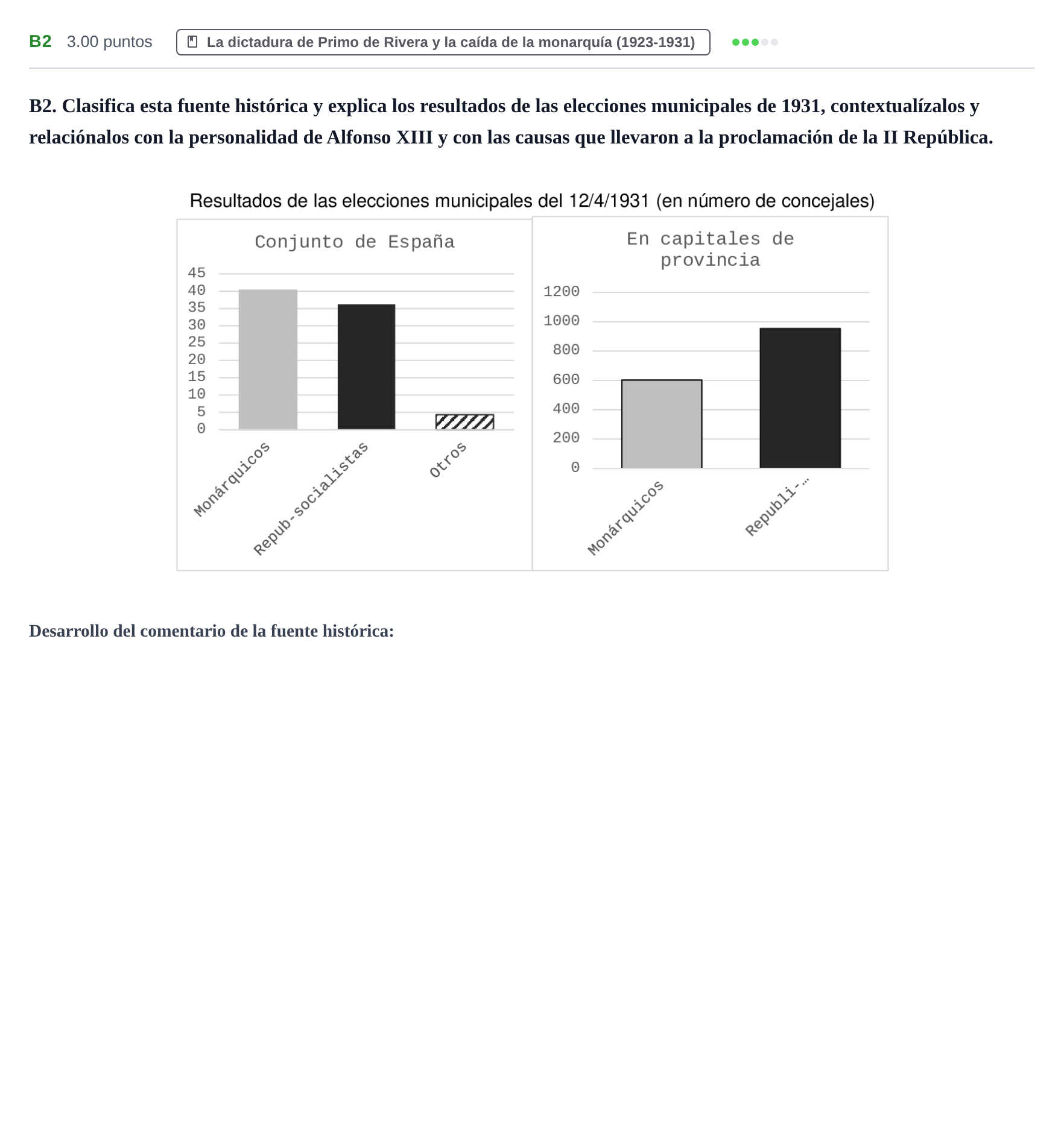 Enunciado: Ejercicio B2 · Historia de España PAU Extremadura Extraordinaria 2025