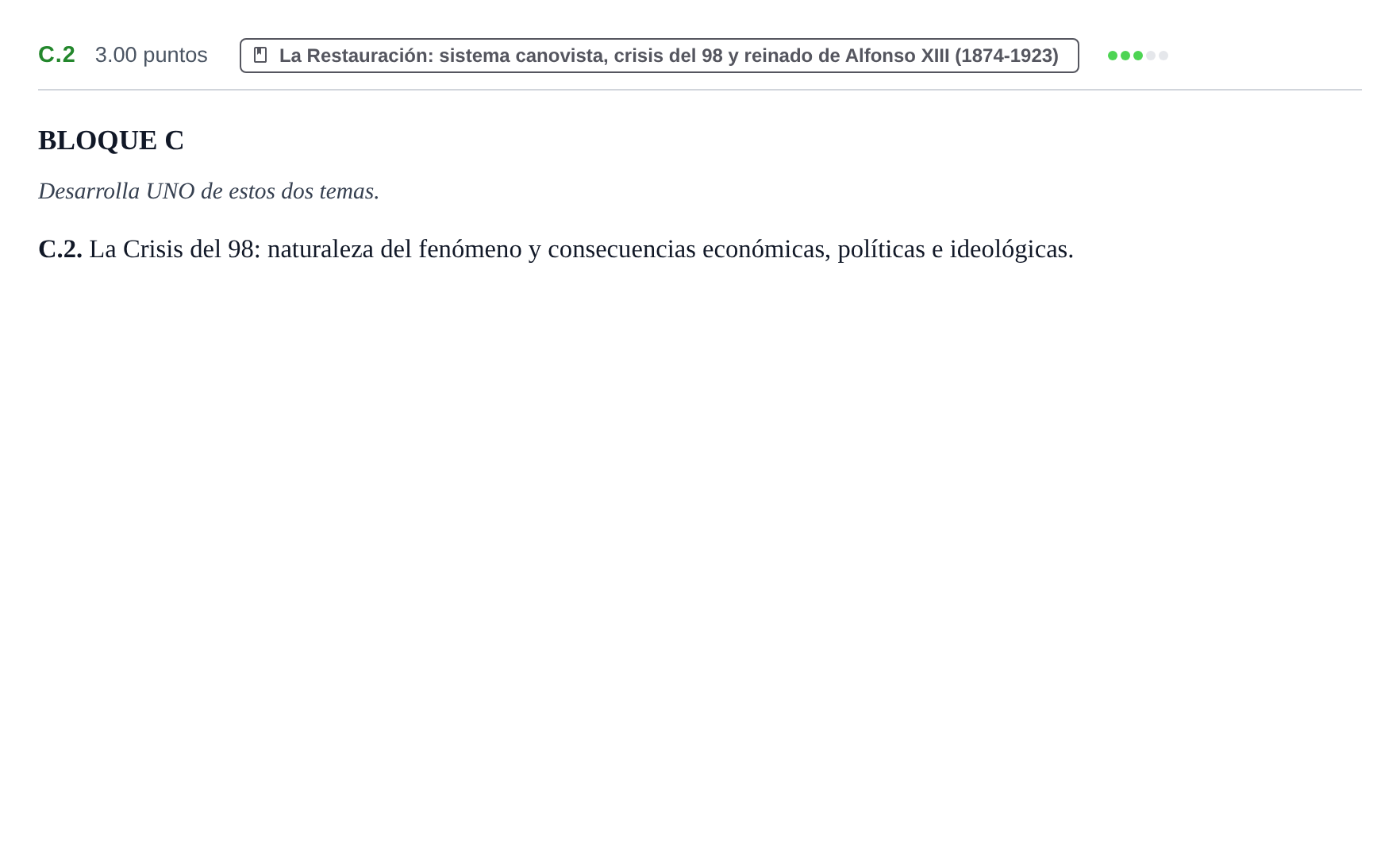 Enunciado: Ejercicio C.2 · Historia de España PAU Extremadura Extraordinaria 2025