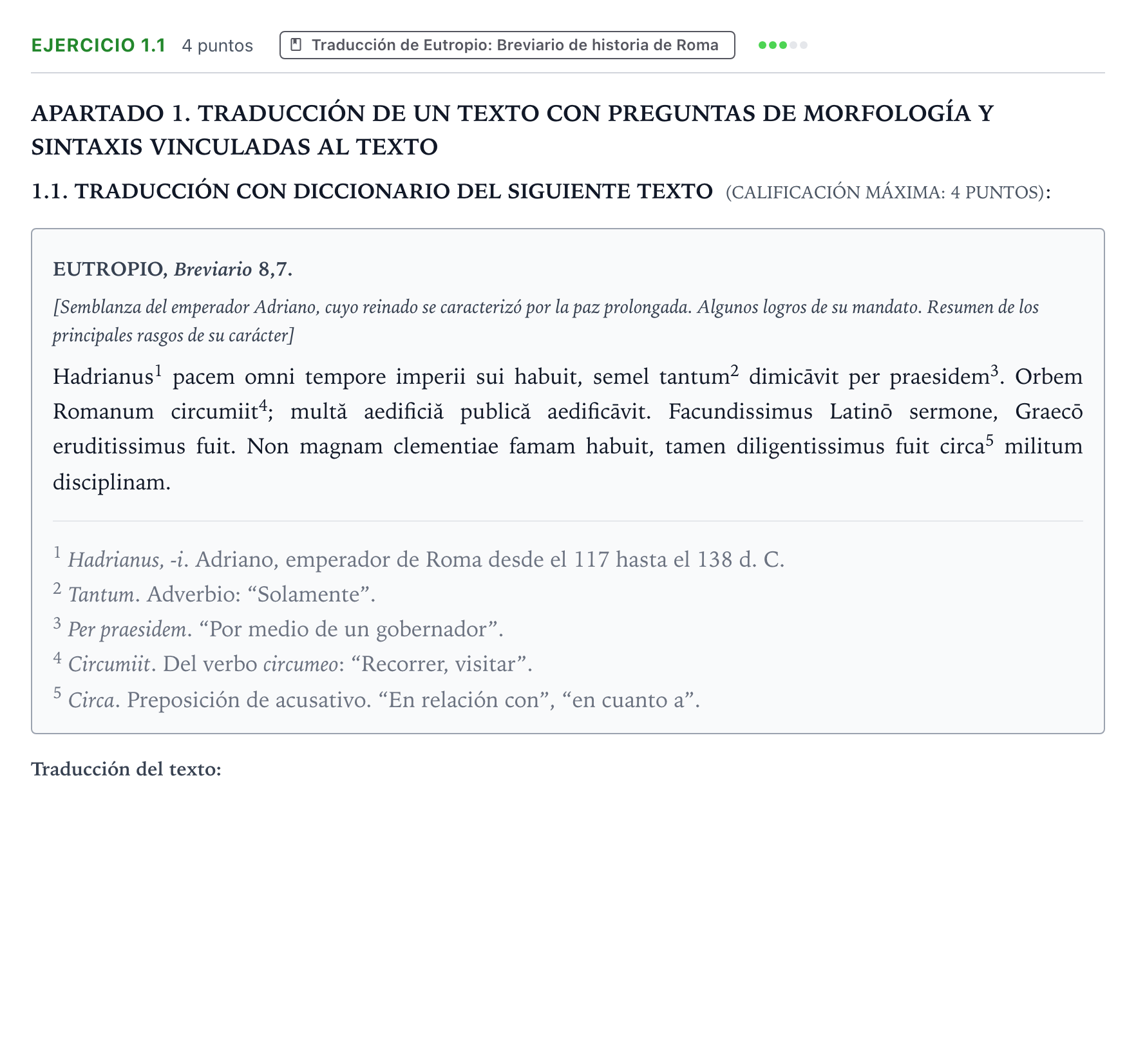 Enunciado: Ejercicio 1.1 · Latín II PAU Extremadura Extraordinaria 2025