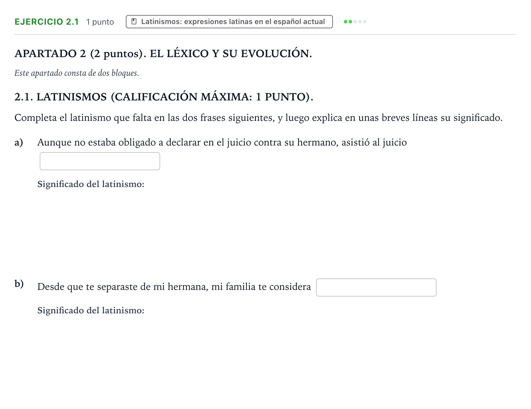Enunciado: Ejercicio 2.1 · Latín II PAU Extremadura Extraordinaria 2025