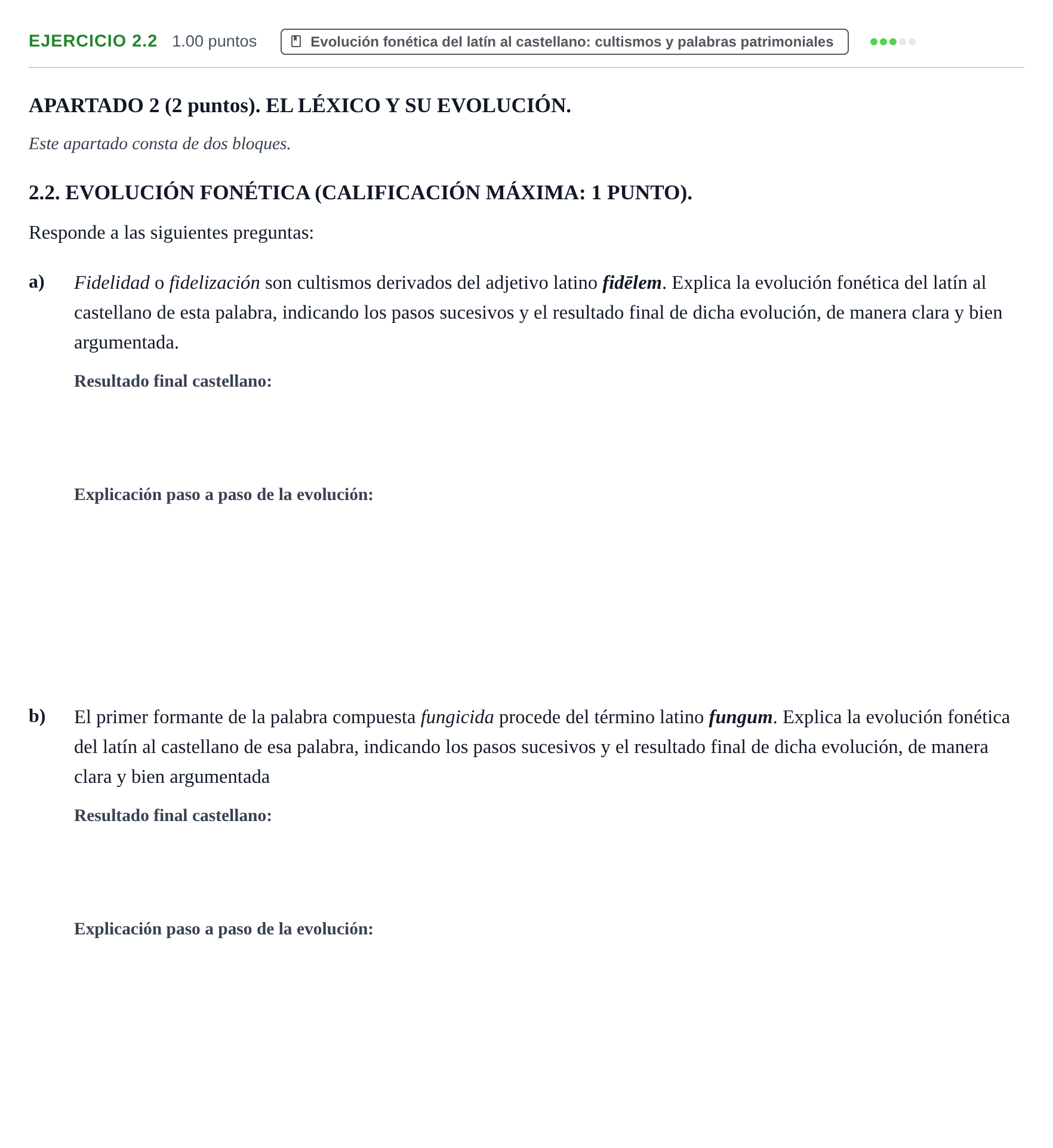 Enunciado: Ejercicio 2.2 · Latín II PAU Extremadura Extraordinaria 2025