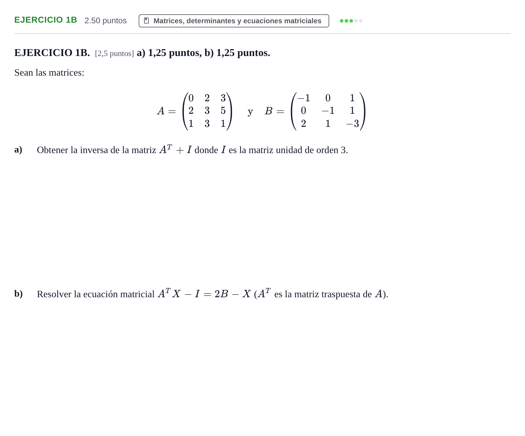 Enunciado: EJERCICIO 1B · Matemáticas II PAU Extremadura Extraordinaria 2025