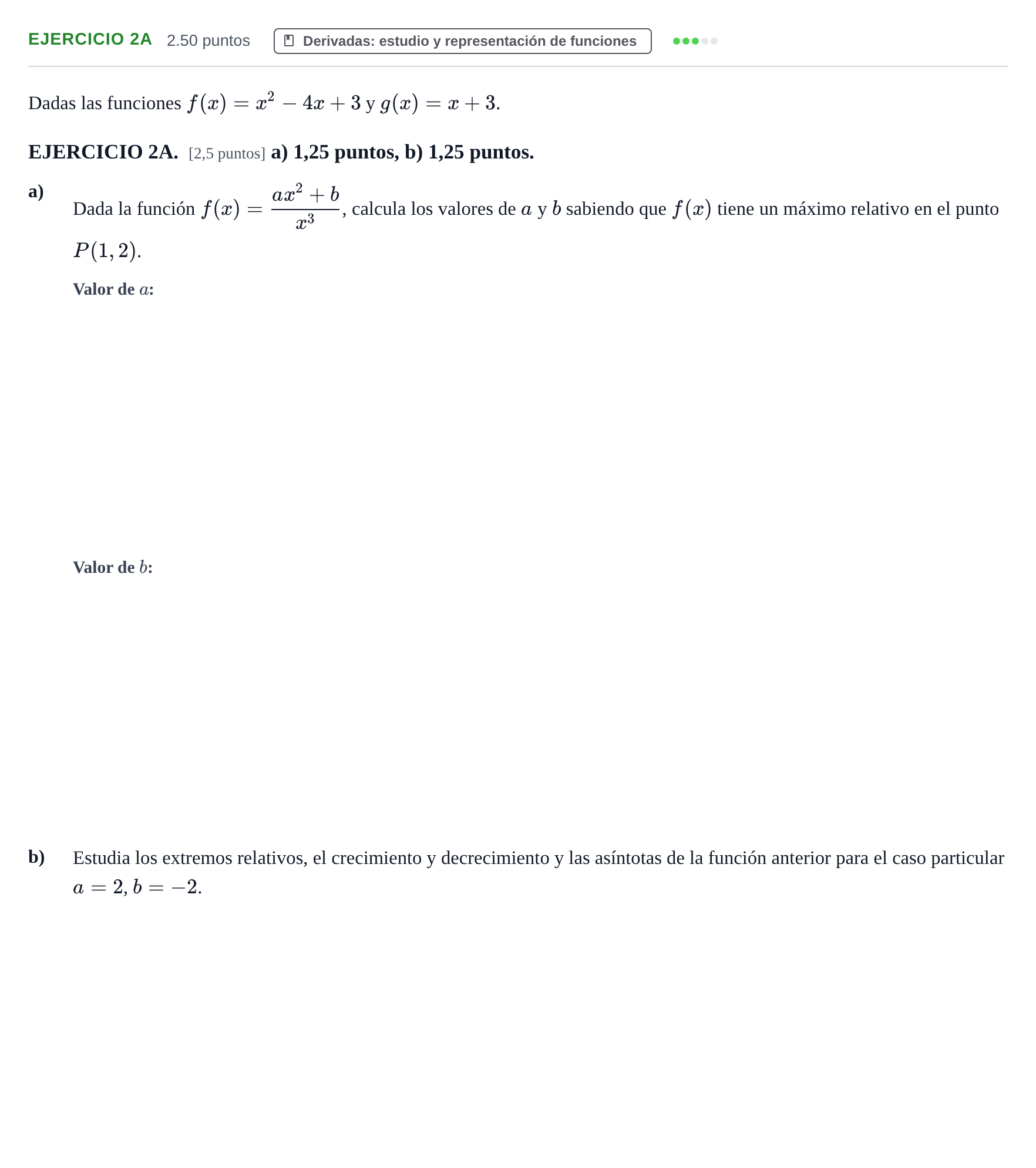 Enunciado: EJERCICIO 2A · Matemáticas II PAU Extremadura Extraordinaria 2025