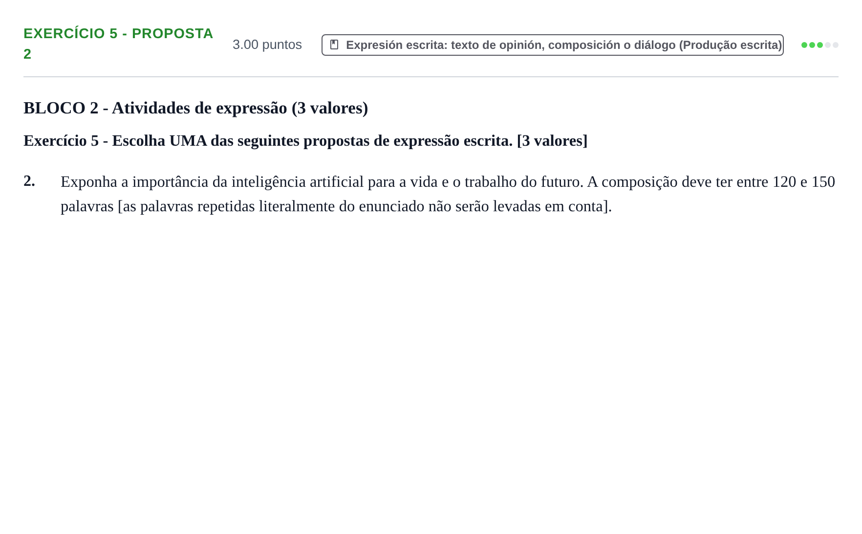 Enunciado: Ejercicio Exercício 5 - Proposta 2 · Portugués PAU Extremadura Extraordinaria 2025