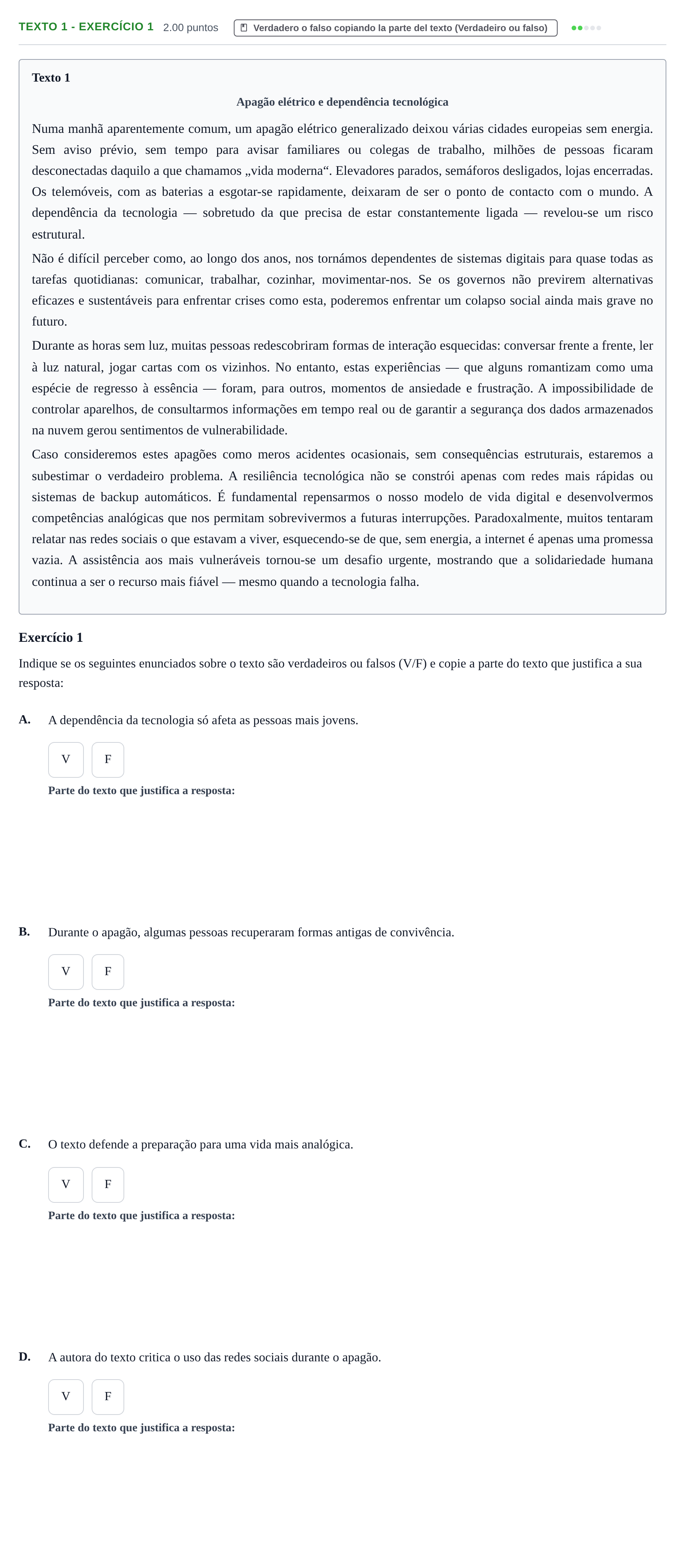 Enunciado: Ejercicio Texto 1 - Exercício 1 · Portugués PAU Extremadura Extraordinaria 2025