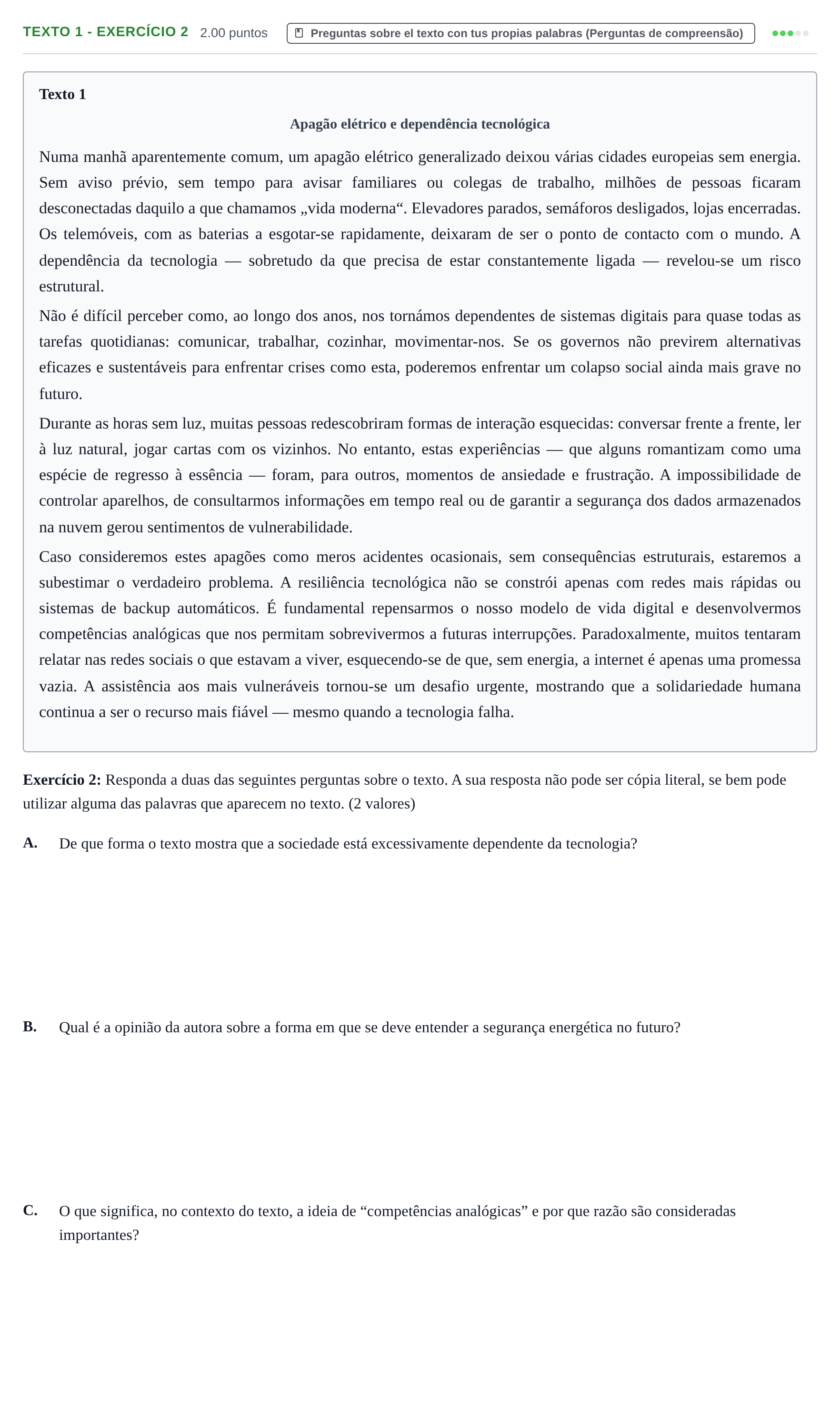 Enunciado: Ejercicio Texto 1 - Exercício 2 · Portugués PAU Extremadura Extraordinaria 2025