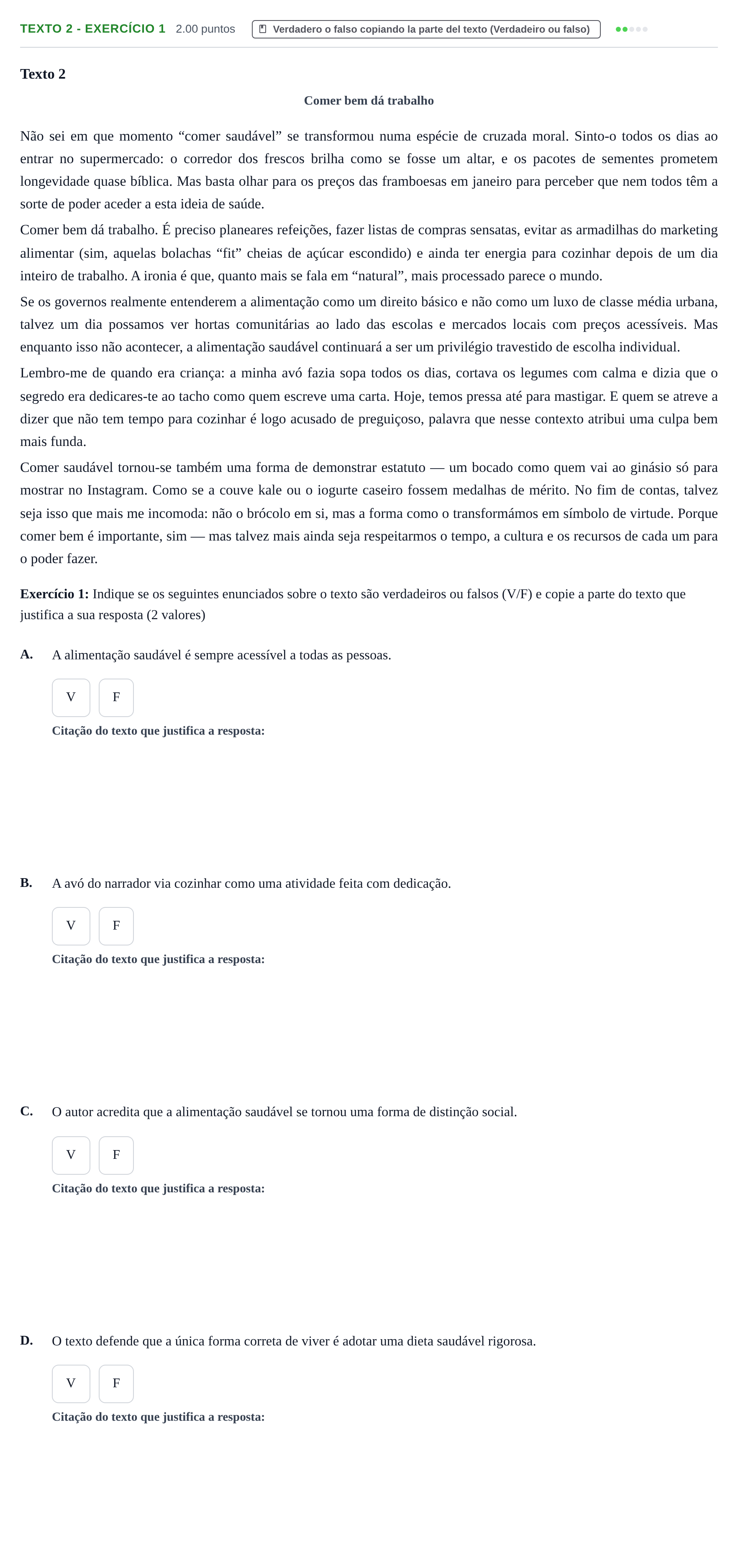 Enunciado: Ejercicio Texto 2 - Exercício 1 · Portugués PAU Extremadura Extraordinaria 2025