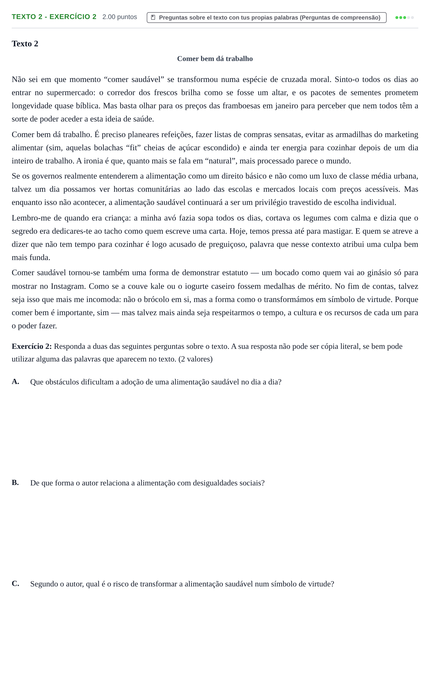 Enunciado: Ejercicio Texto 2 - Exercício 2 · Portugués PAU Extremadura Extraordinaria 2025