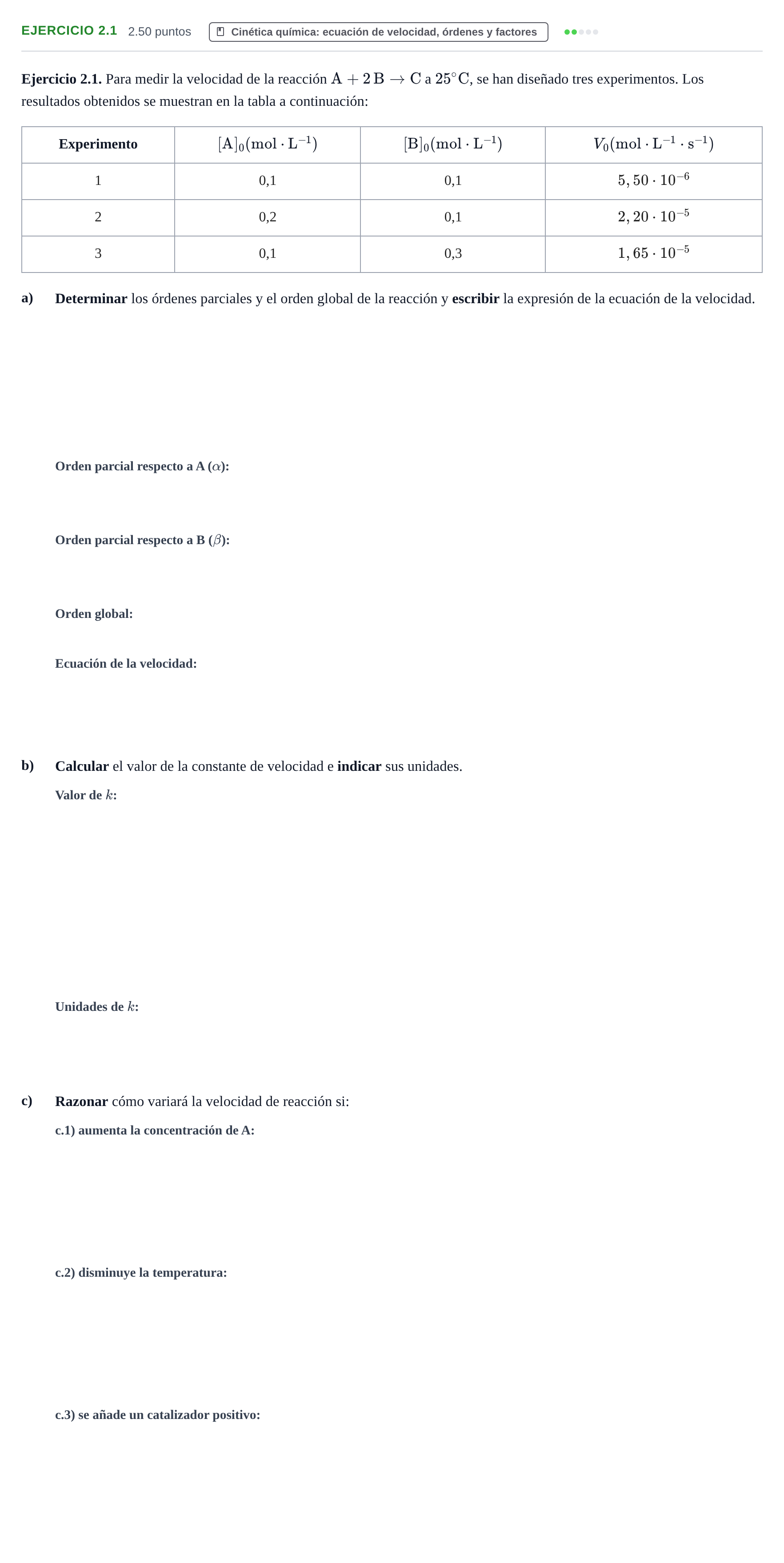 Enunciado: Ejercicio 2.1 · Química PAU Extremadura Extraordinaria 2025