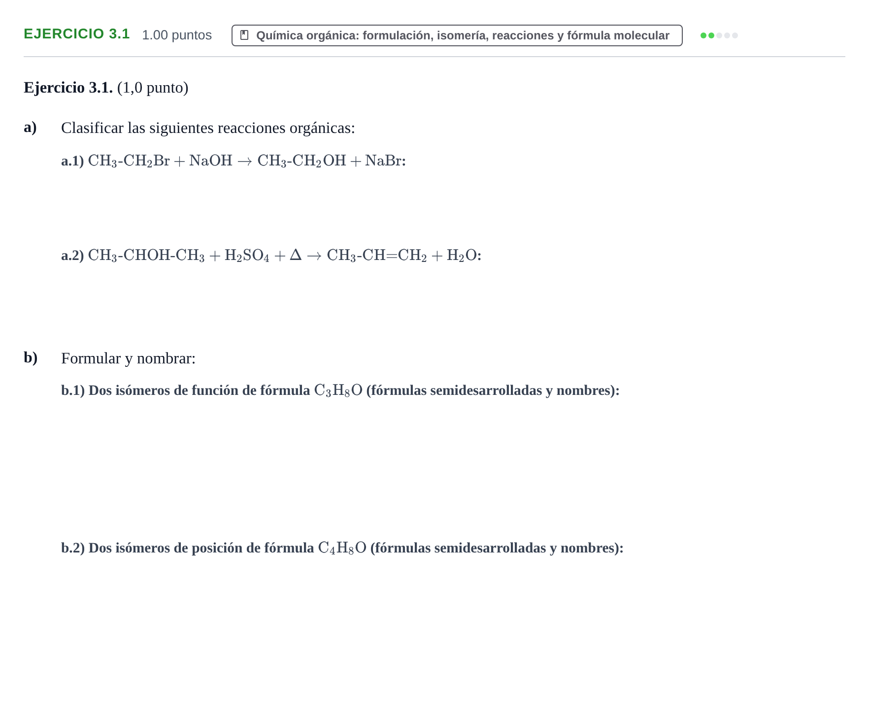 Enunciado: Ejercicio 3.1 · Química PAU Extremadura Extraordinaria 2025