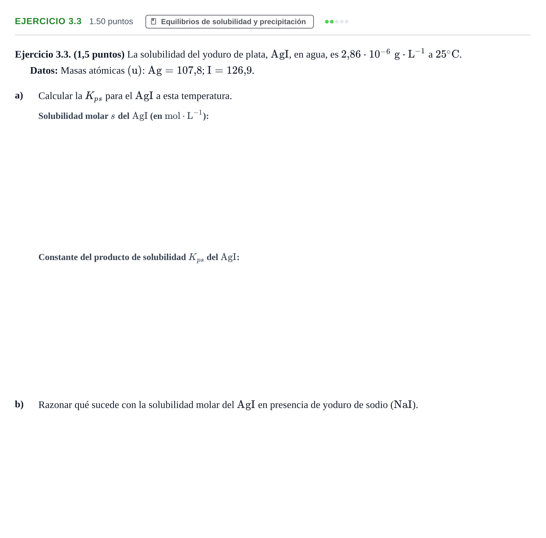 Enunciado: Ejercicio 3.3 · Química PAU Extremadura Extraordinaria 2025