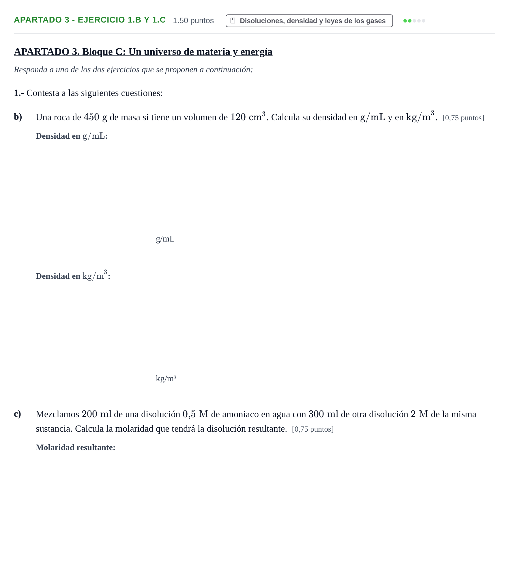 Enunciado: Apartado 3 - Ejercicio 1.b y 1.c · Ciencias Generales PAU Extremadura Ordinaria 2025