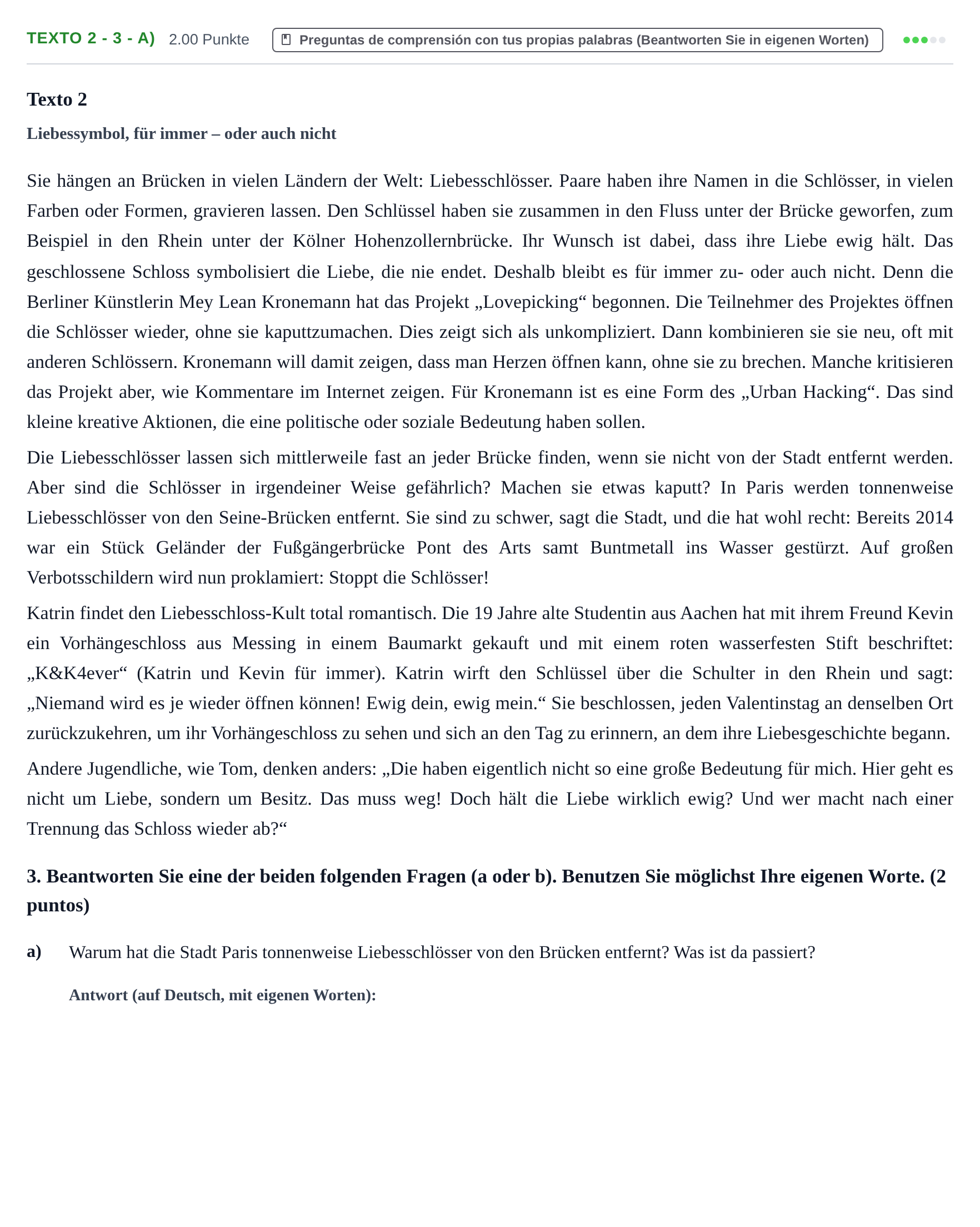 Enunciado: Ejercicio Texto 2 - 3 - a) · Alemán PAU Asturias Ordinaria (2ª lengua extranjera) 2024