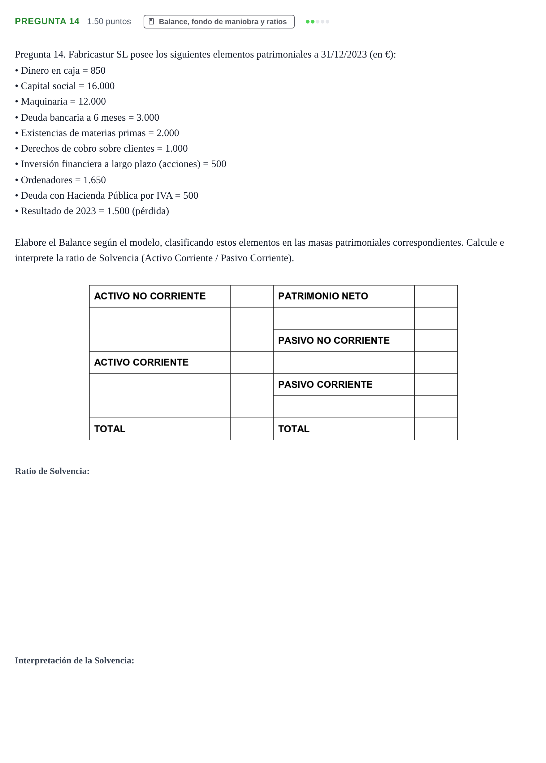 Enunciado: Pregunta 14 · Empresa y Diseño de Modelos de Negocio PAU Asturias Extraordinaria 2024
