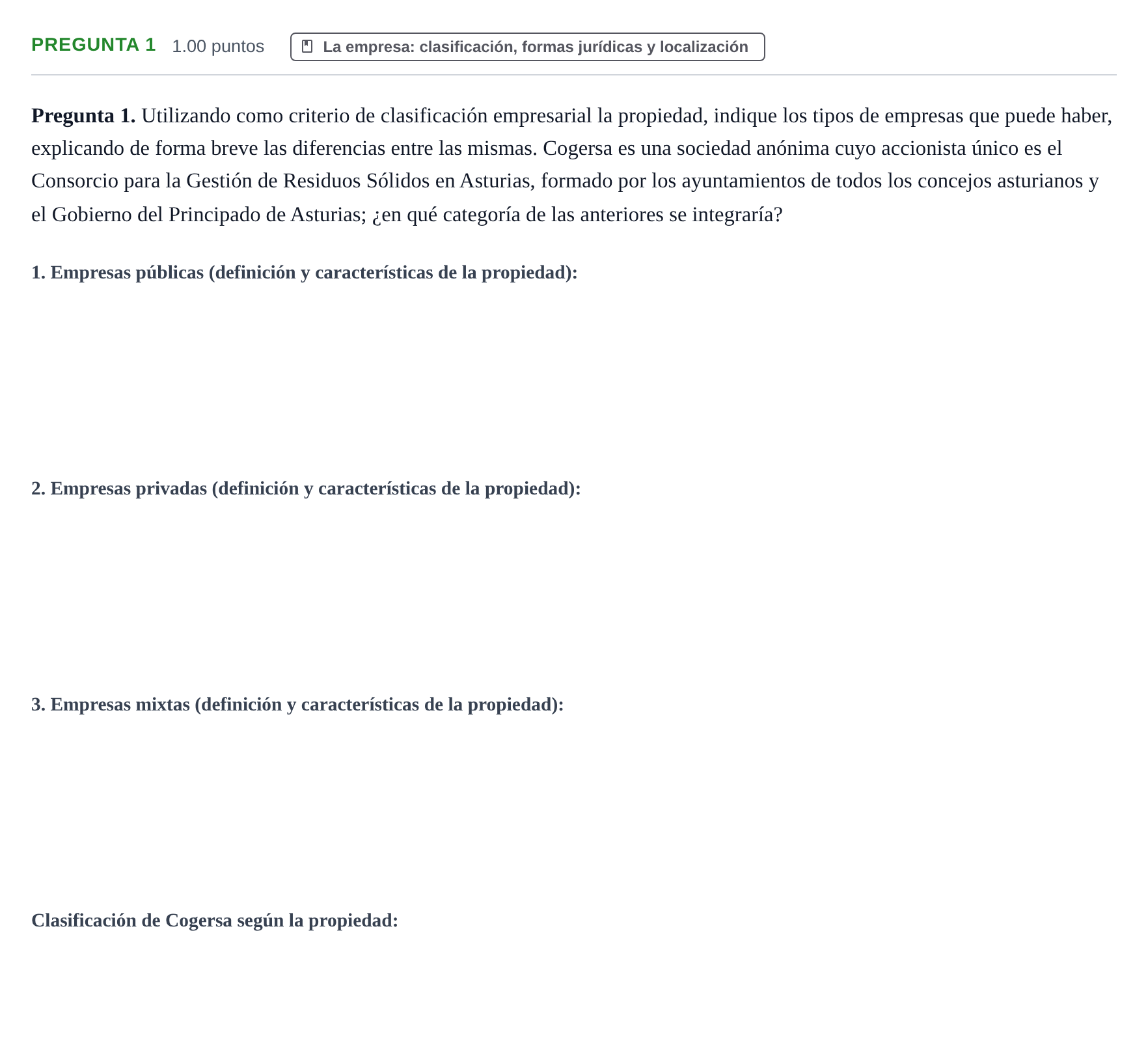 Enunciado: Pregunta 1 · Empresa y Diseño de Modelos de Negocio PAU Asturias Extraordinaria 2024
