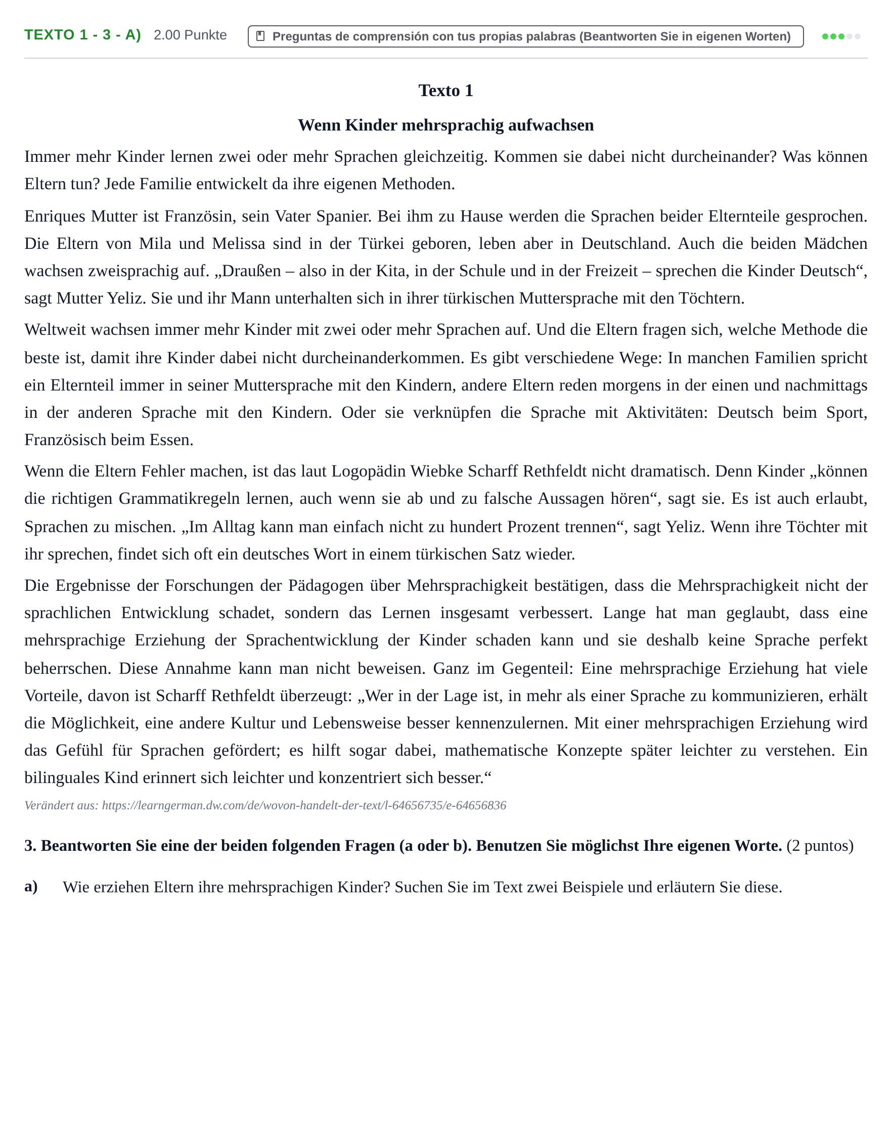 Enunciado: Ejercicio Texto 1 - 3 - a) · Alemán PAU Asturias Ordinaria 2024