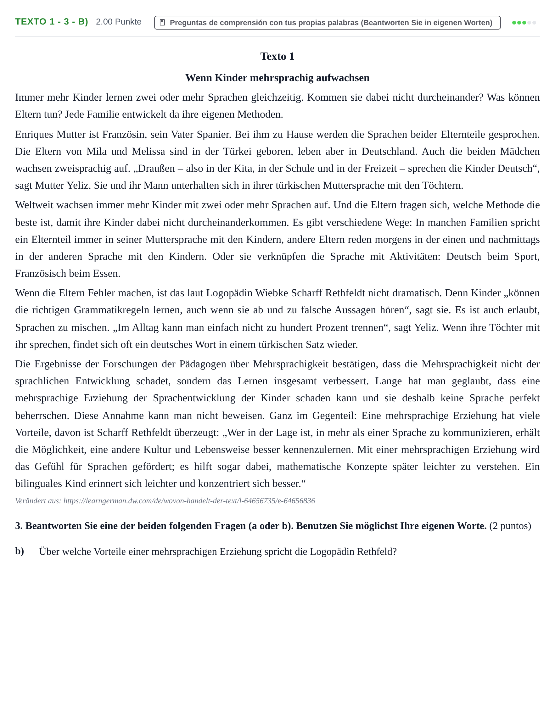 Enunciado: Ejercicio Texto 1 - 3 - b) · Alemán PAU Asturias Ordinaria 2024