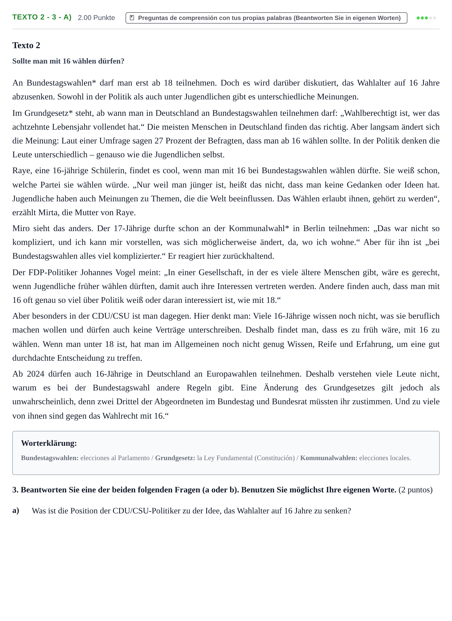 Enunciado: Ejercicio Texto 2 - 3 - a) · Alemán PAU Asturias Ordinaria 2024