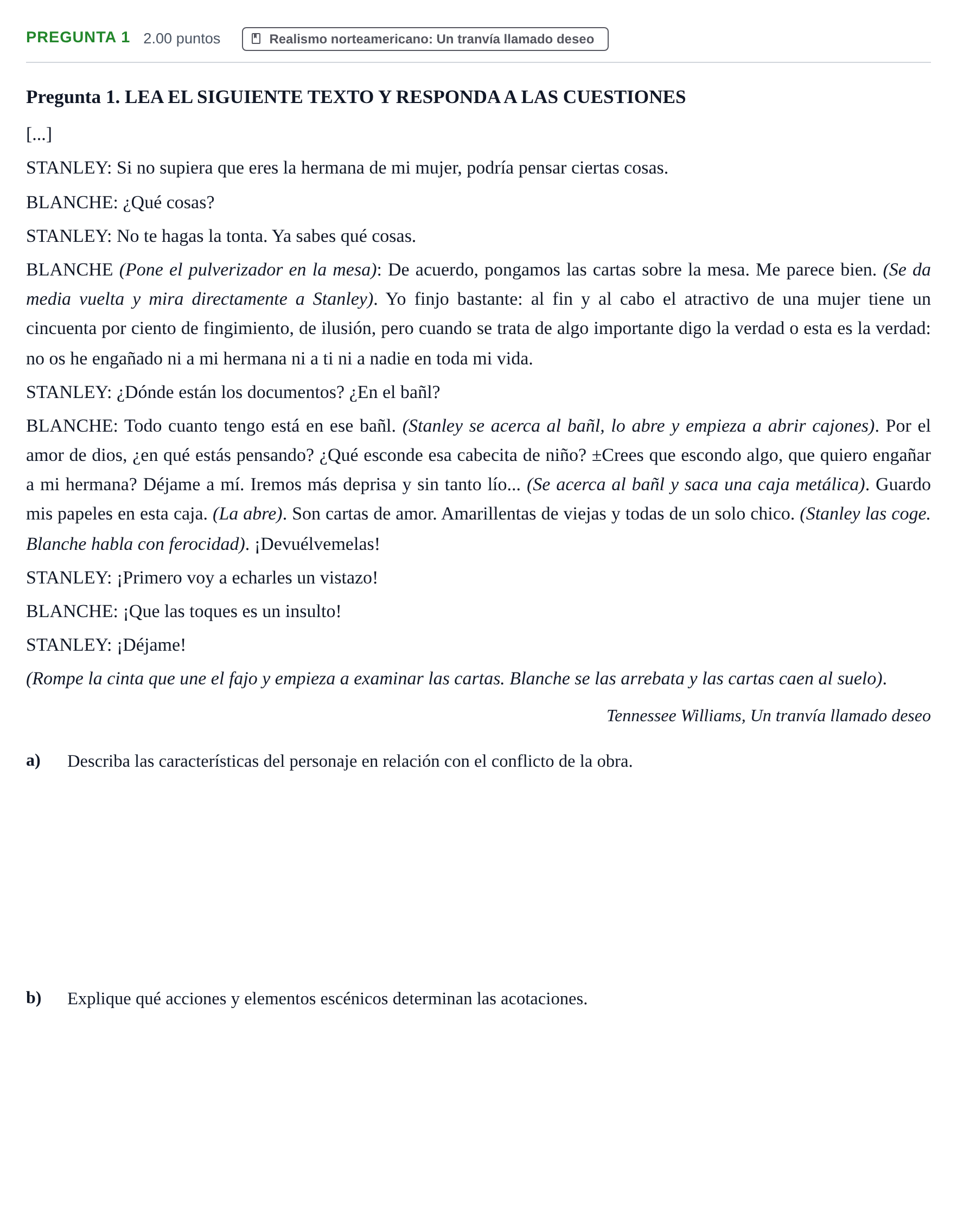 Enunciado: Pregunta 1 · Artes Escénicas PAU Asturias Ordinaria 2024