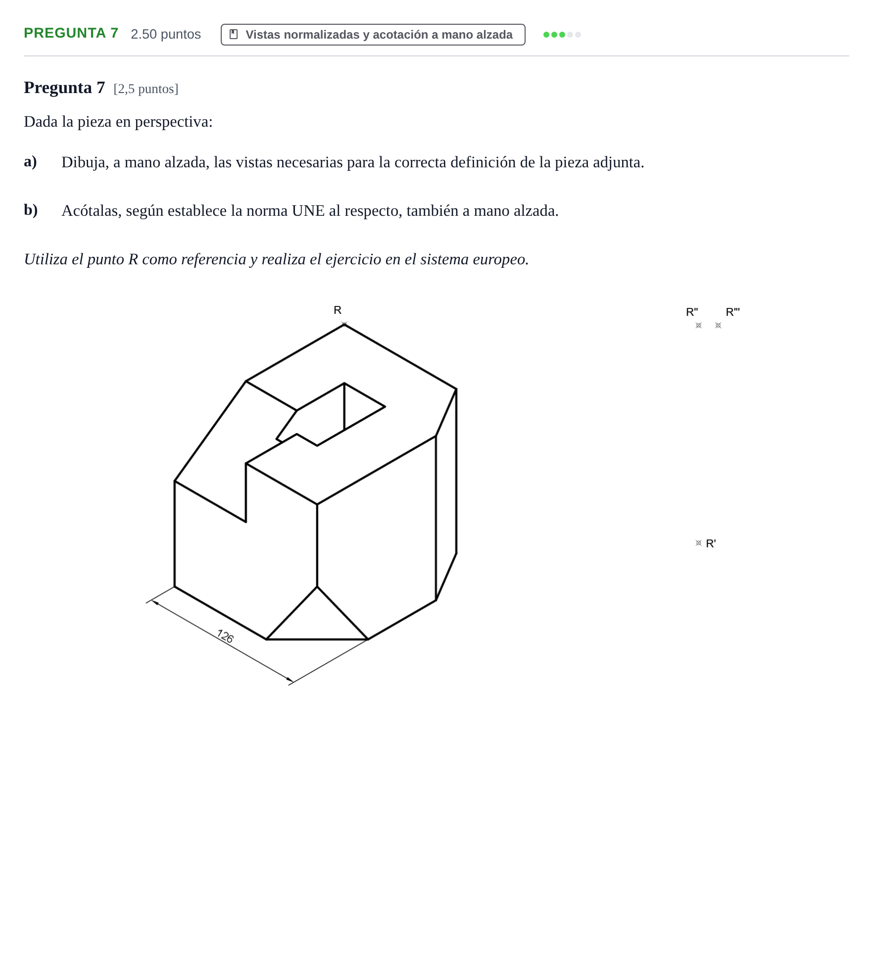 Enunciado: Pregunta 7 · Dibujo técnico II PAU Asturias Extraordinaria 2024