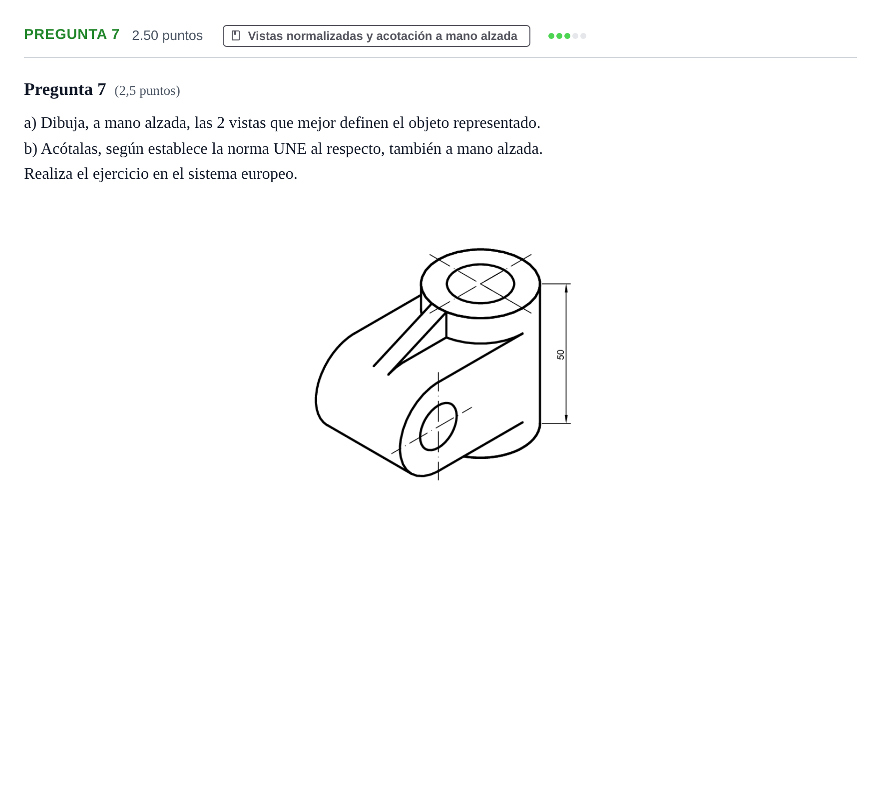 Enunciado: Pregunta 7 · Dibujo técnico II PAU Asturias Ordinaria 2024