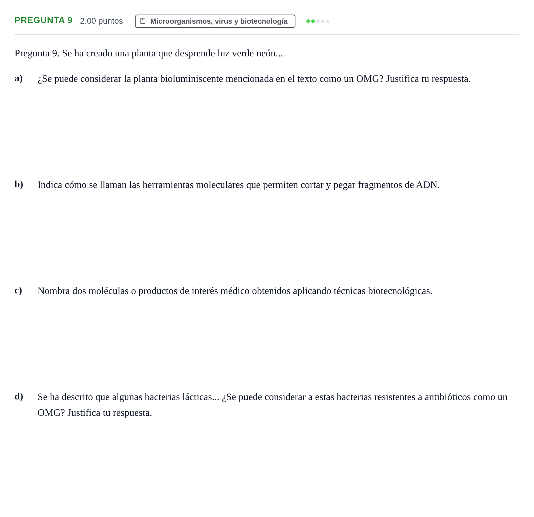 Enunciado: Pregunta 9 · Biología PAU Asturias Ordinaria 2024