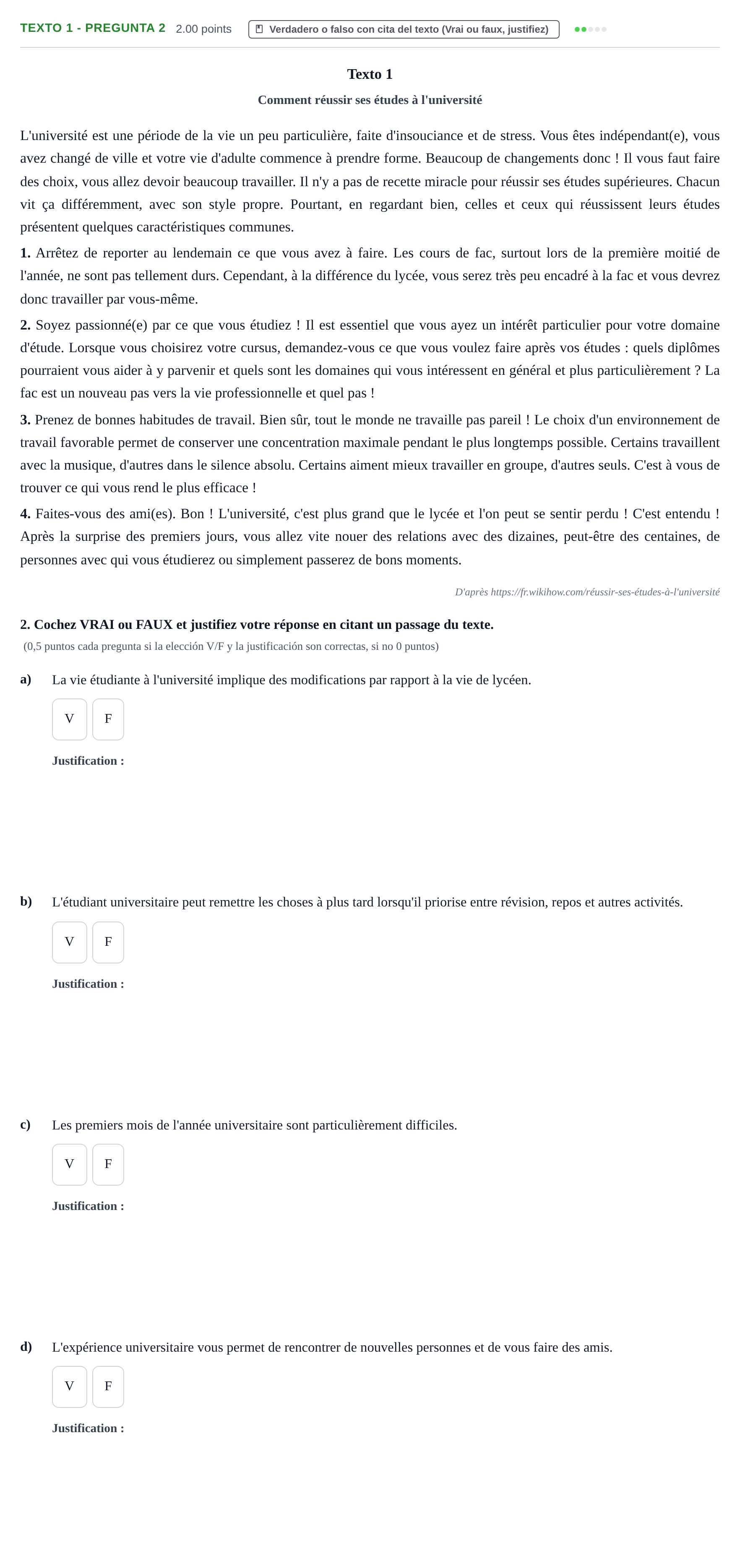 Enunciado: Ejercicio Texto 1 - Pregunta 2 · Francés PAU Asturias Extraordinaria (2ª lengua extranjera) 2024