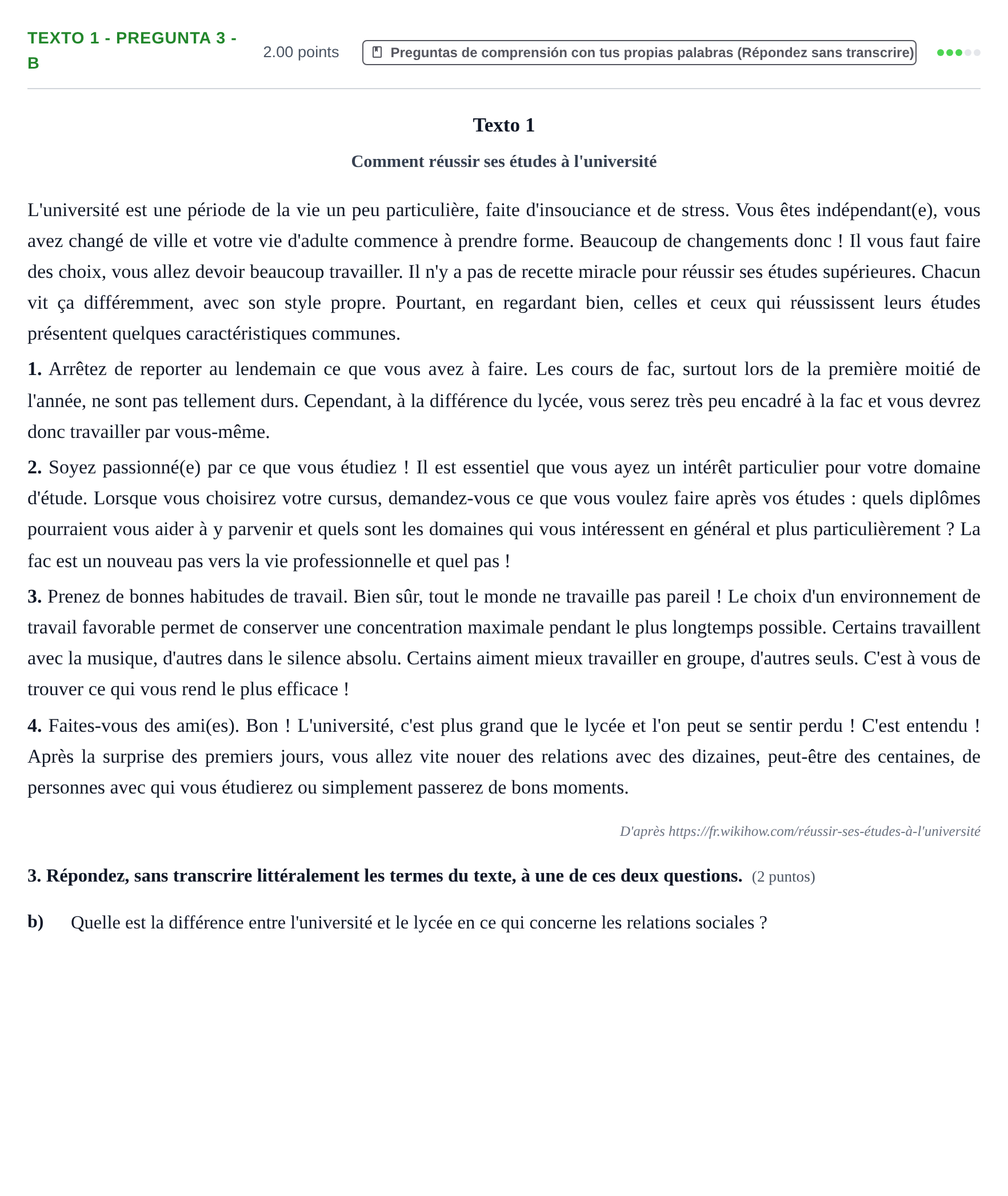 Enunciado: Ejercicio Texto 1 - Pregunta 3 - b · Francés PAU Asturias Extraordinaria (2ª lengua extranjera) 2024