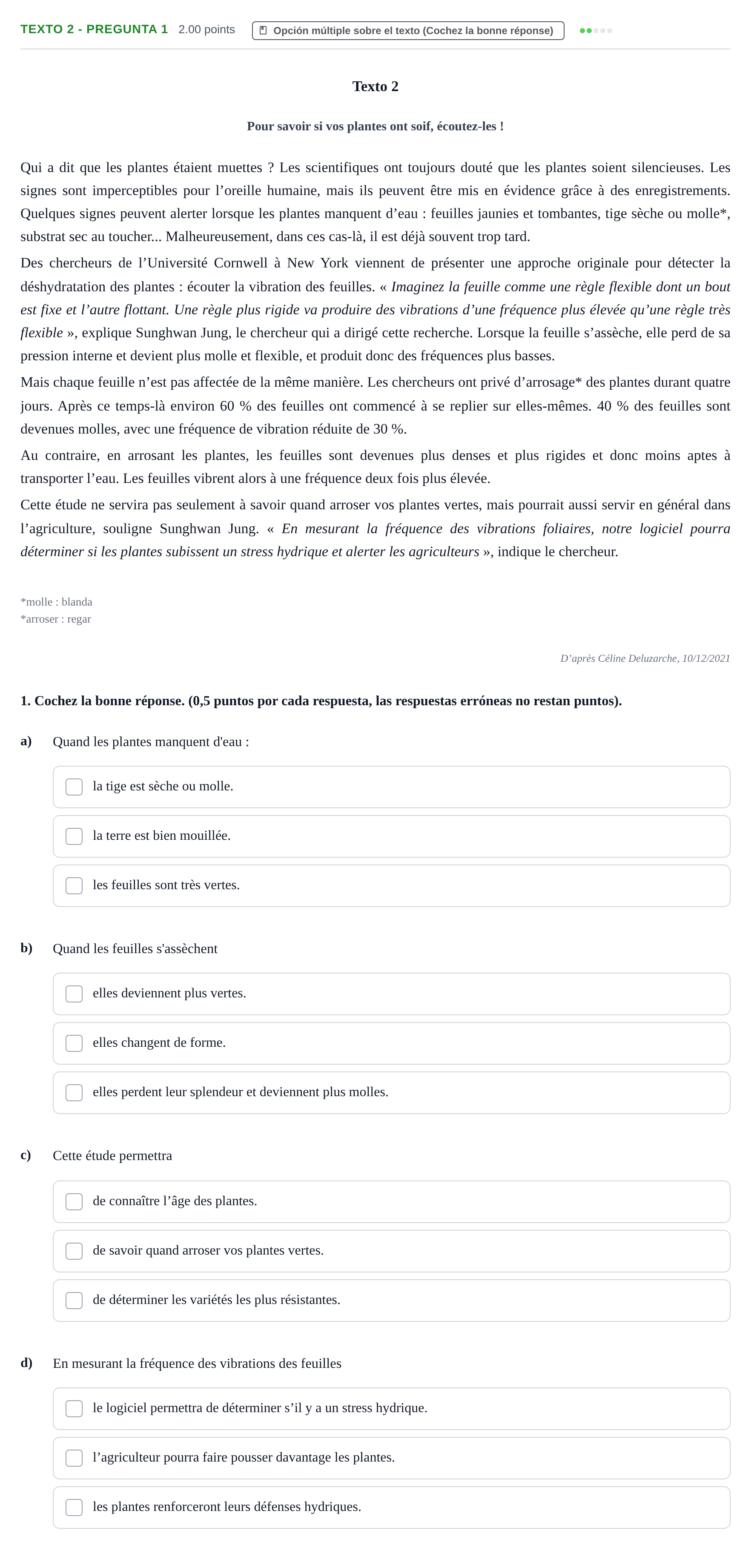 Enunciado: Ejercicio Texto 2 - Pregunta 1 · Francés PAU Asturias Extraordinaria (2ª lengua extranjera) 2024