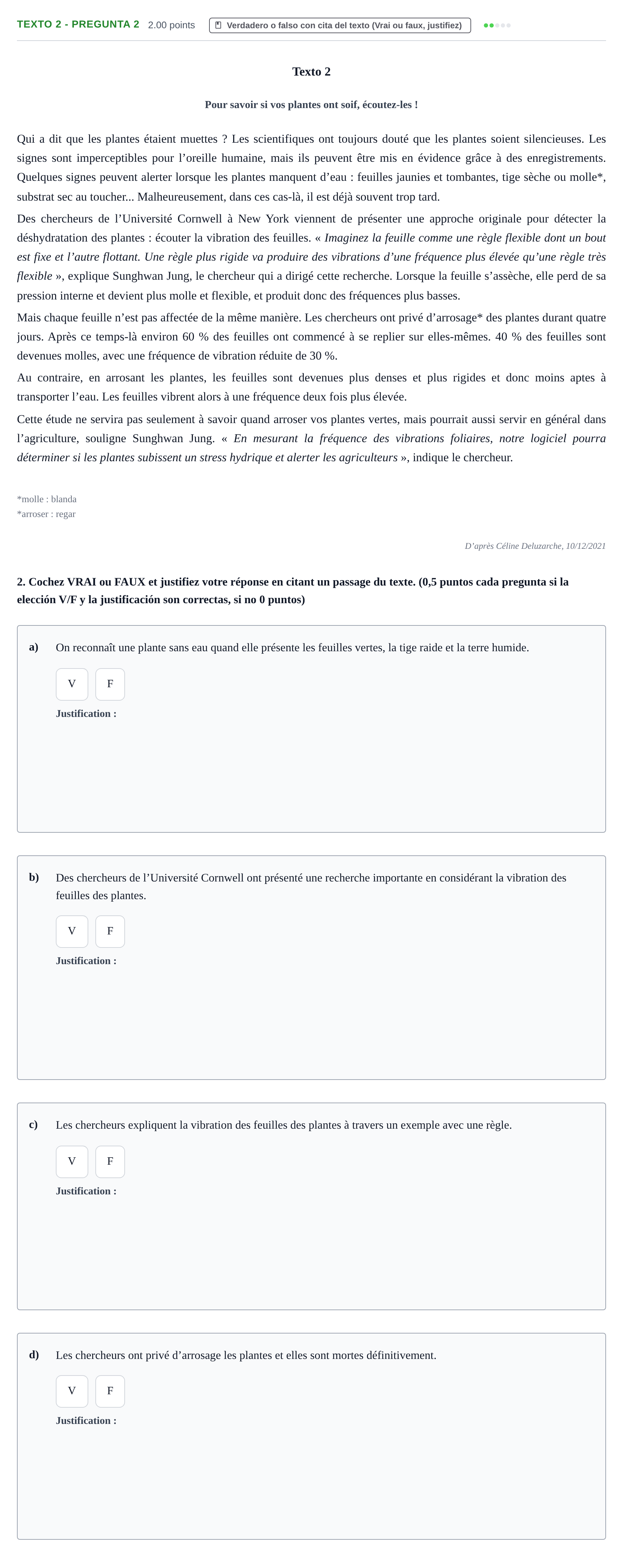 Enunciado: Ejercicio Texto 2 - Pregunta 2 · Francés PAU Asturias Extraordinaria (2ª lengua extranjera) 2024