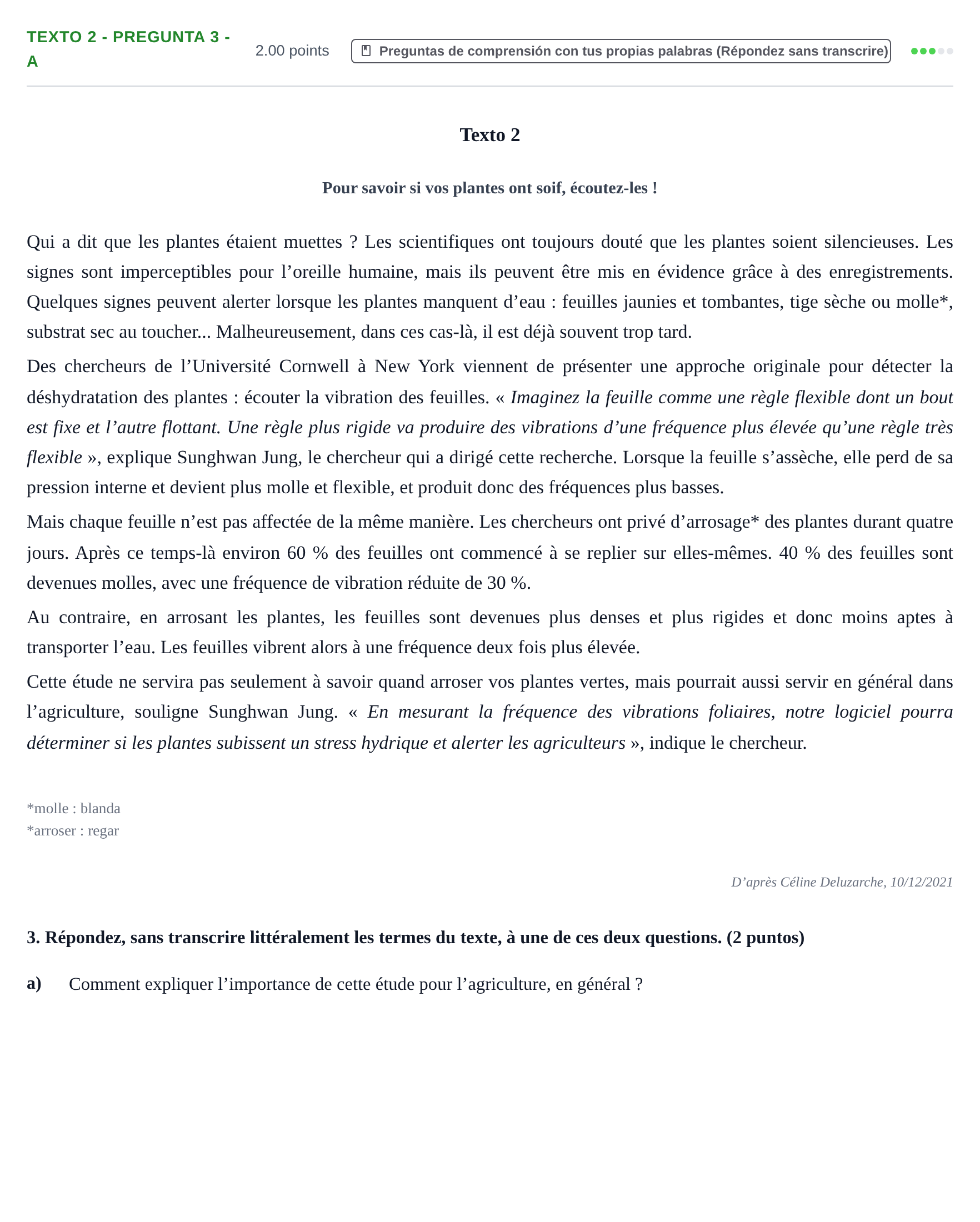 Enunciado: Ejercicio Texto 2 - Pregunta 3 - a · Francés PAU Asturias Extraordinaria (2ª lengua extranjera) 2024