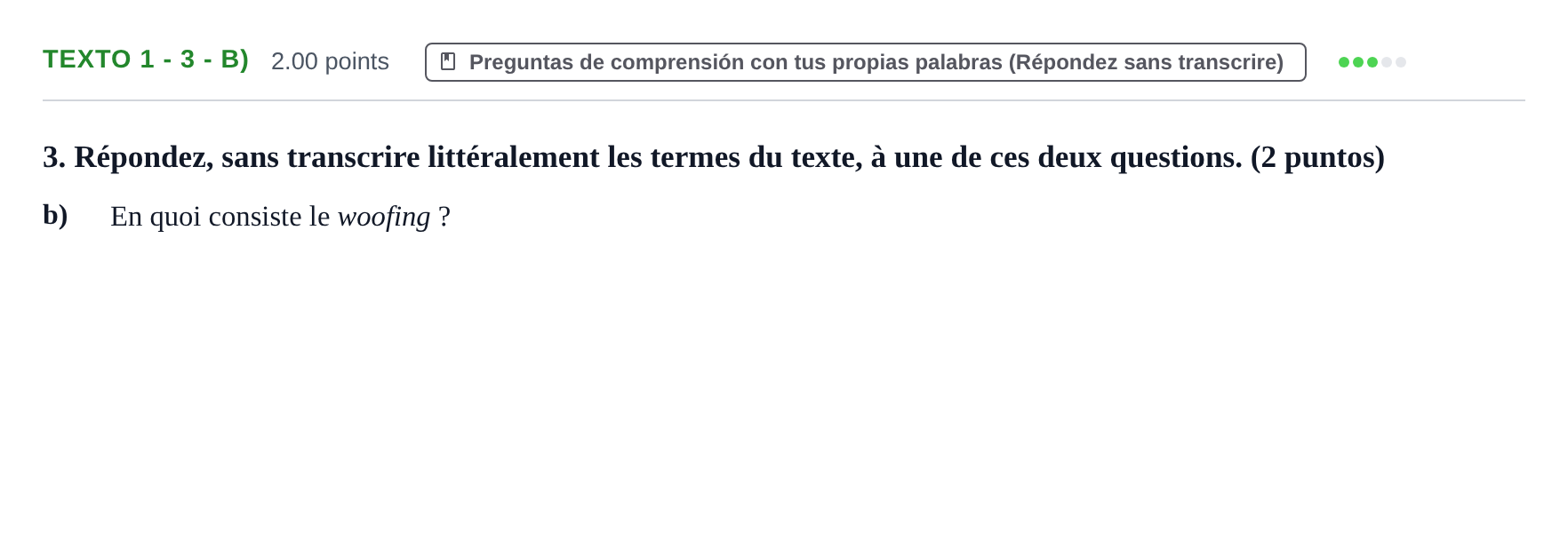 Enunciado: Ejercicio Texto 1 - 3 - b) · Francés PAU Asturias Ordinaria (2ª lengua extranjera) 2024