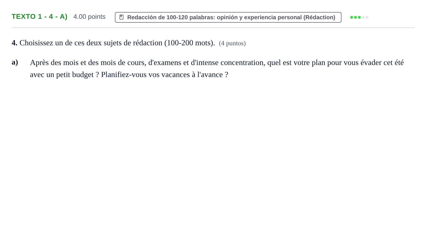 Enunciado: Ejercicio Texto 1 - 4 - a) · Francés PAU Asturias Ordinaria (2ª lengua extranjera) 2024