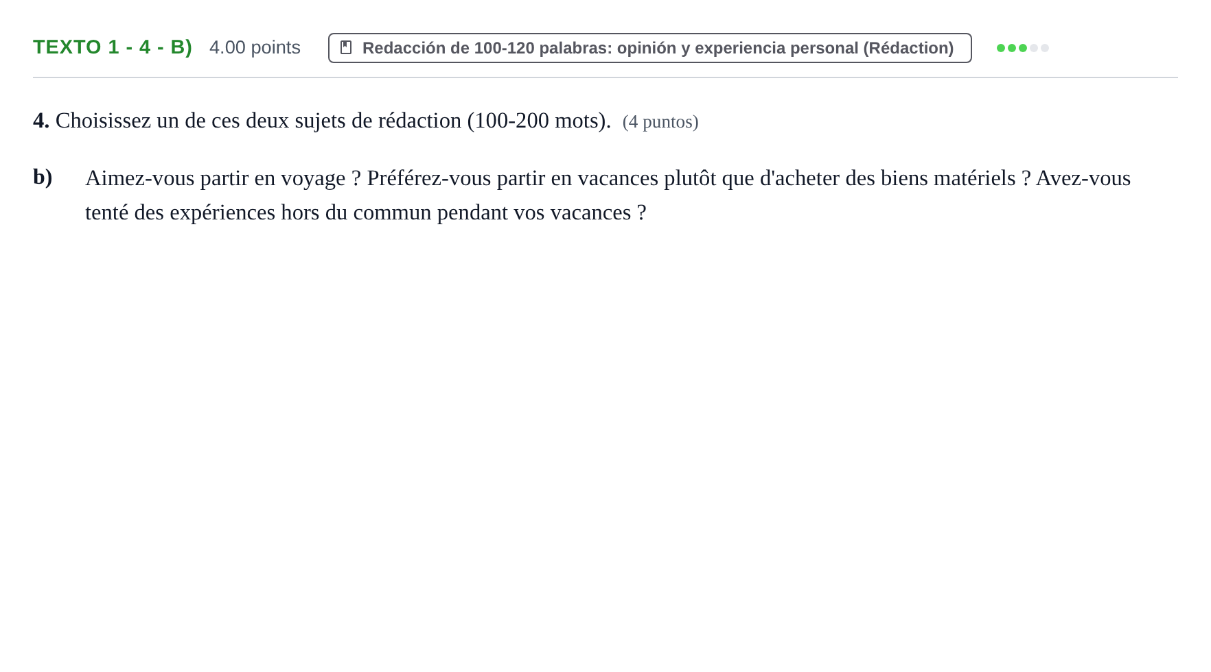 Enunciado: Ejercicio Texto 1 - 4 - b) · Francés PAU Asturias Ordinaria (2ª lengua extranjera) 2024