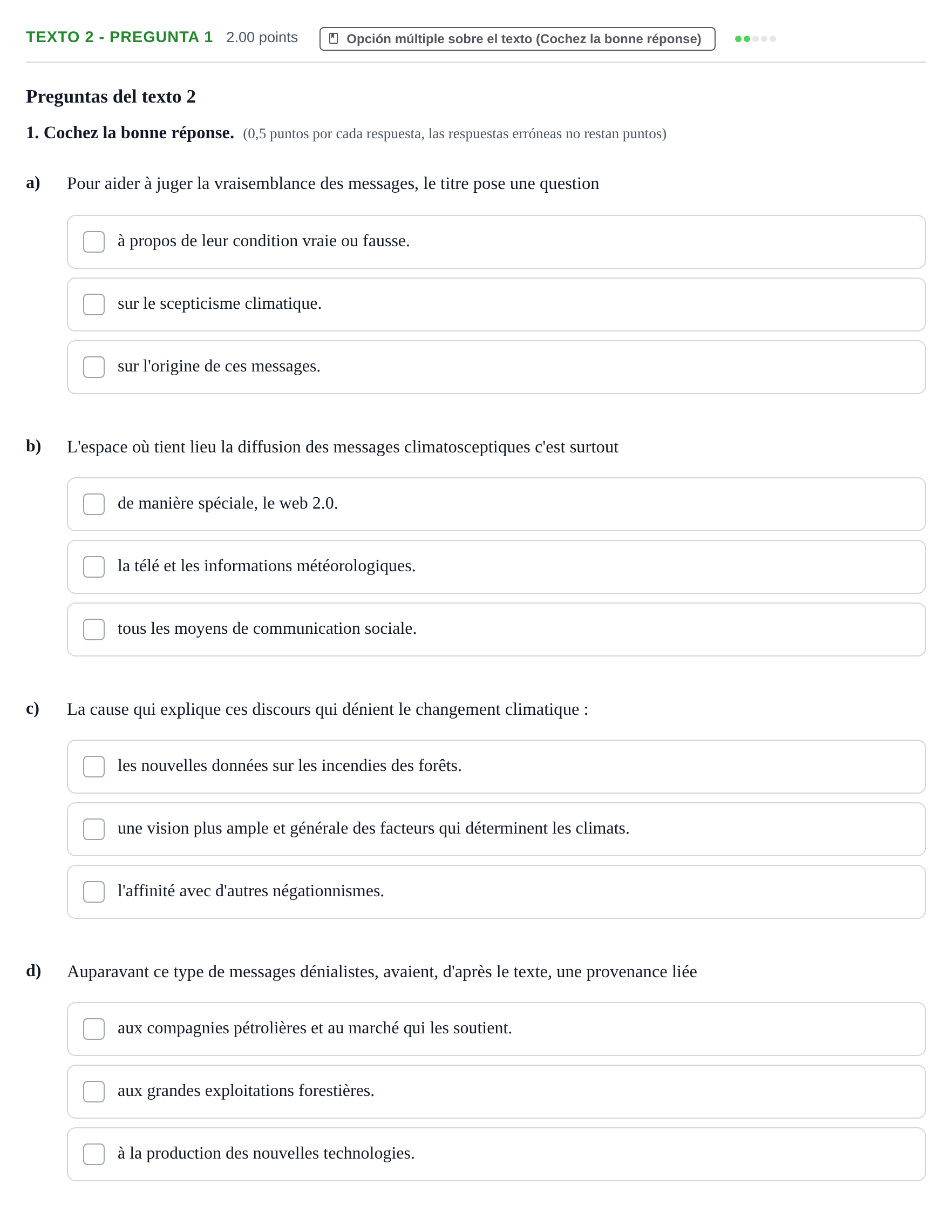 Enunciado: Ejercicio Texto 2 - Pregunta 1 · Francés PAU Asturias Extraordinaria 2024