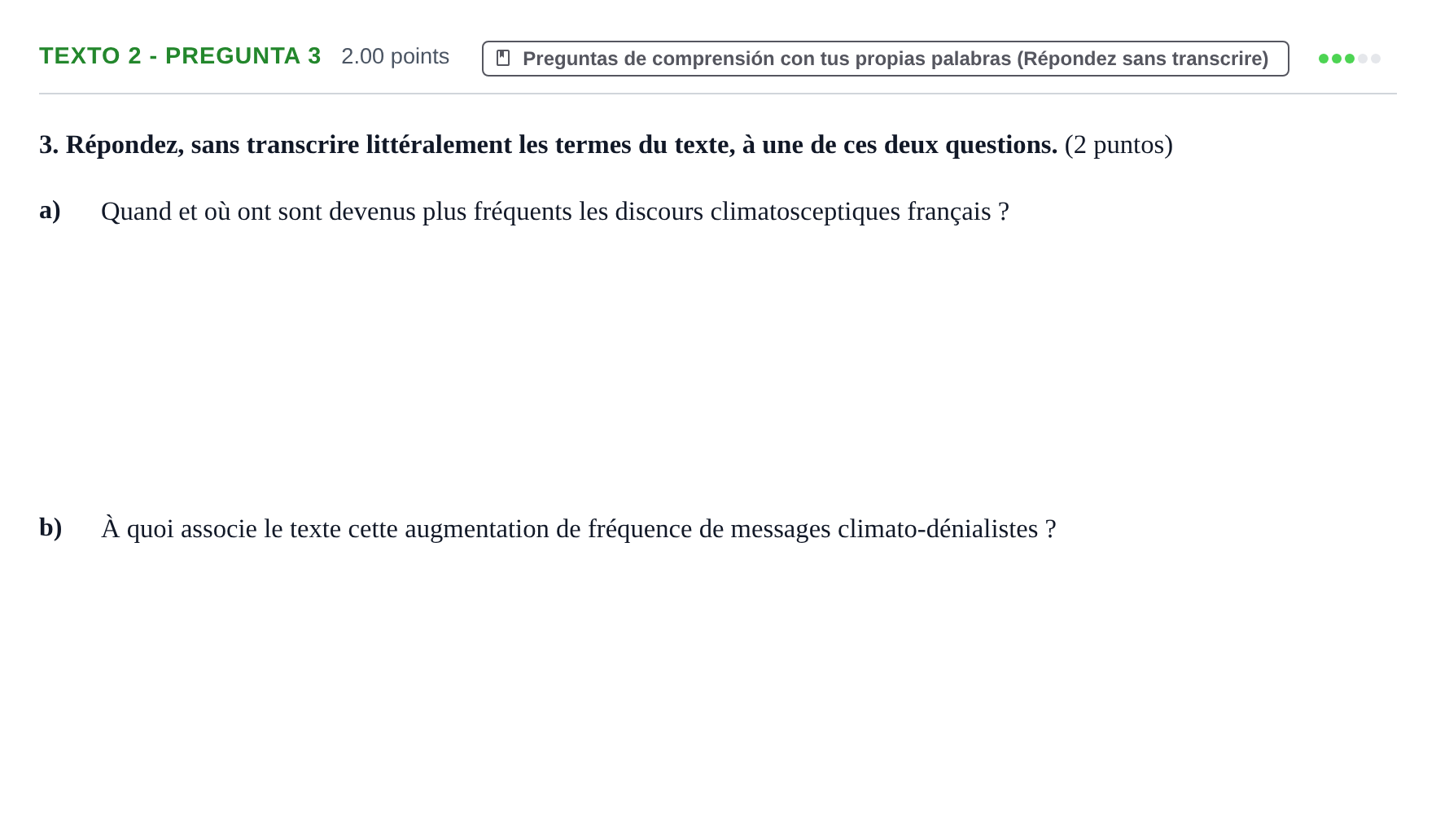 Enunciado: Ejercicio Texto 2 - Pregunta 3 · Francés PAU Asturias Extraordinaria 2024