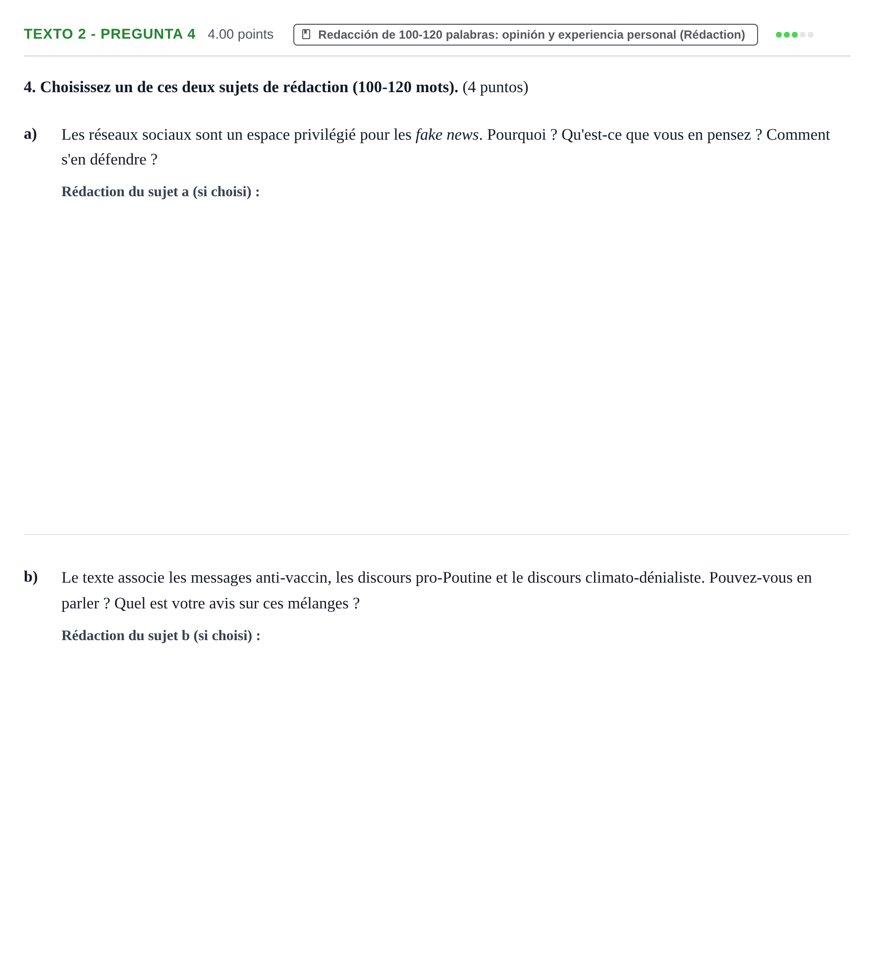 Enunciado: Ejercicio Texto 2 - Pregunta 4 · Francés PAU Asturias Extraordinaria 2024