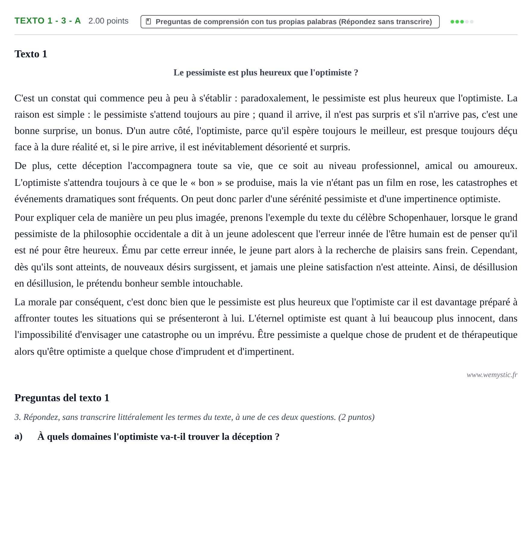 Enunciado: Ejercicio Texto 1 - 3 - a · Francés PAU Asturias Ordinaria 2024