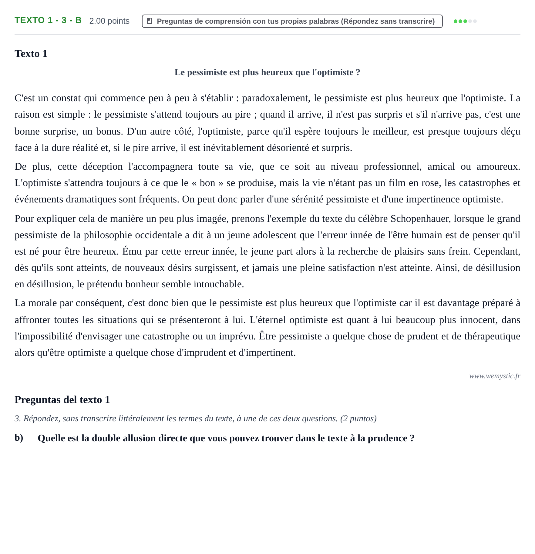Enunciado: Ejercicio Texto 1 - 3 - b · Francés PAU Asturias Ordinaria 2024